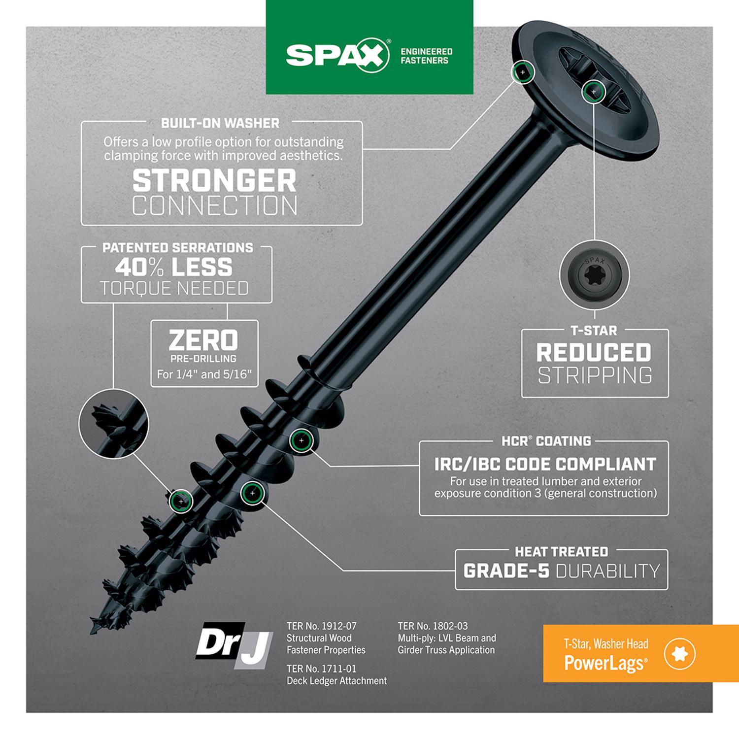 SPAX PowerLags 1/4 in. in. X 6 in. L T-30 Washer Head Serrated Structural Screws