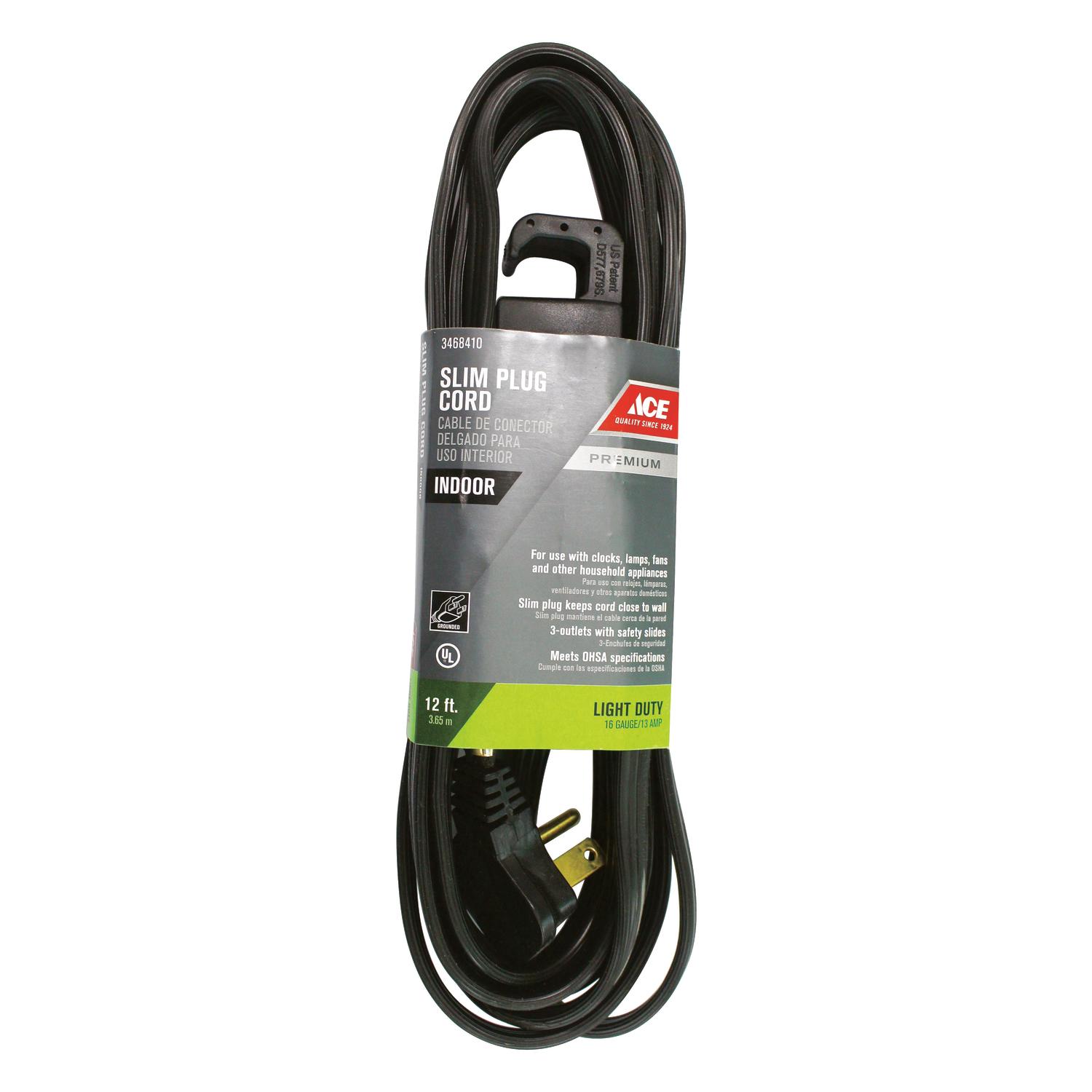 Ace Indoor 12 ft. L Black Extension Cord 16/3 STP-3