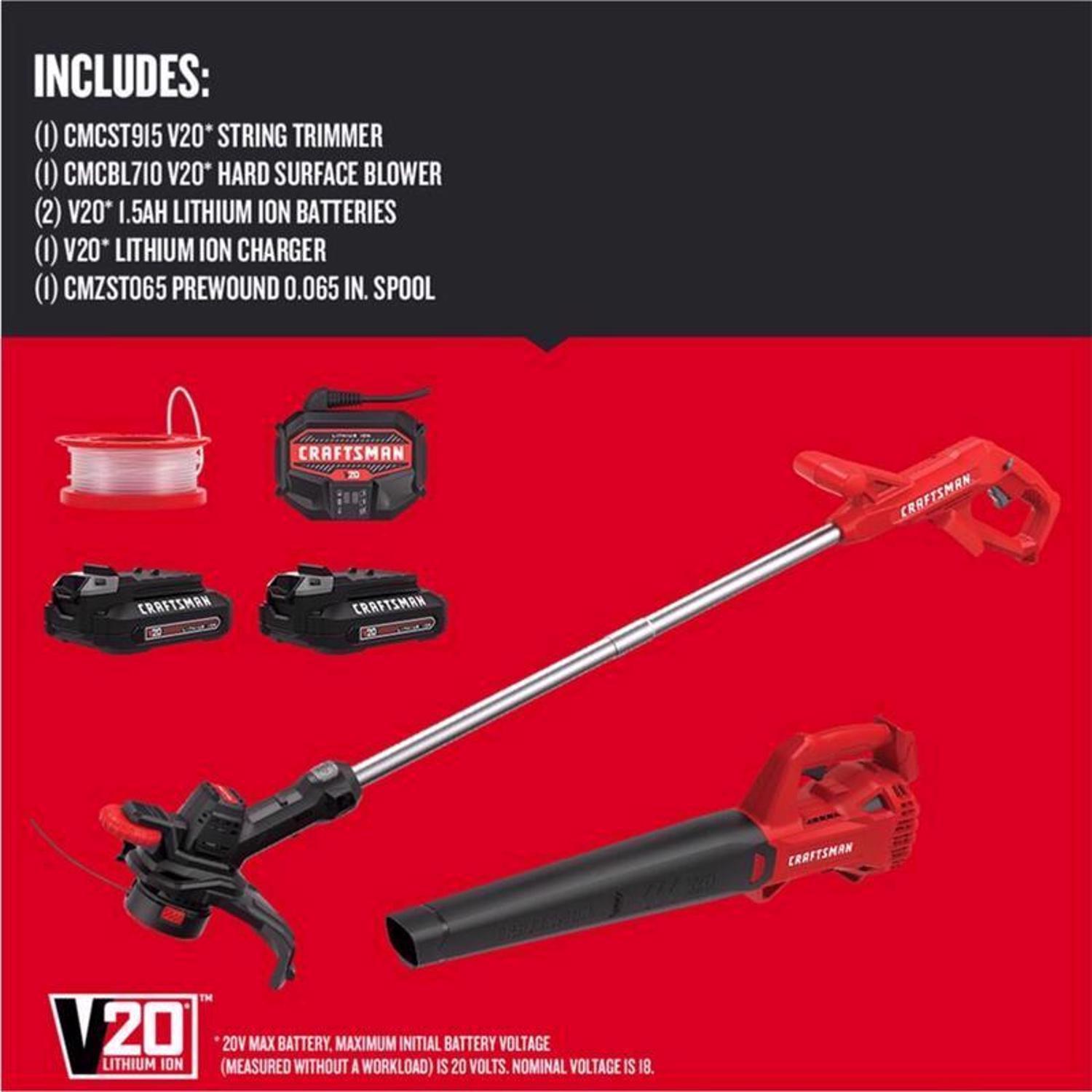 CRAFTSMAN V20 CMCK279C2 10 in. 20 V Battery Blower/Trimmer Kit (Battery & Charger)