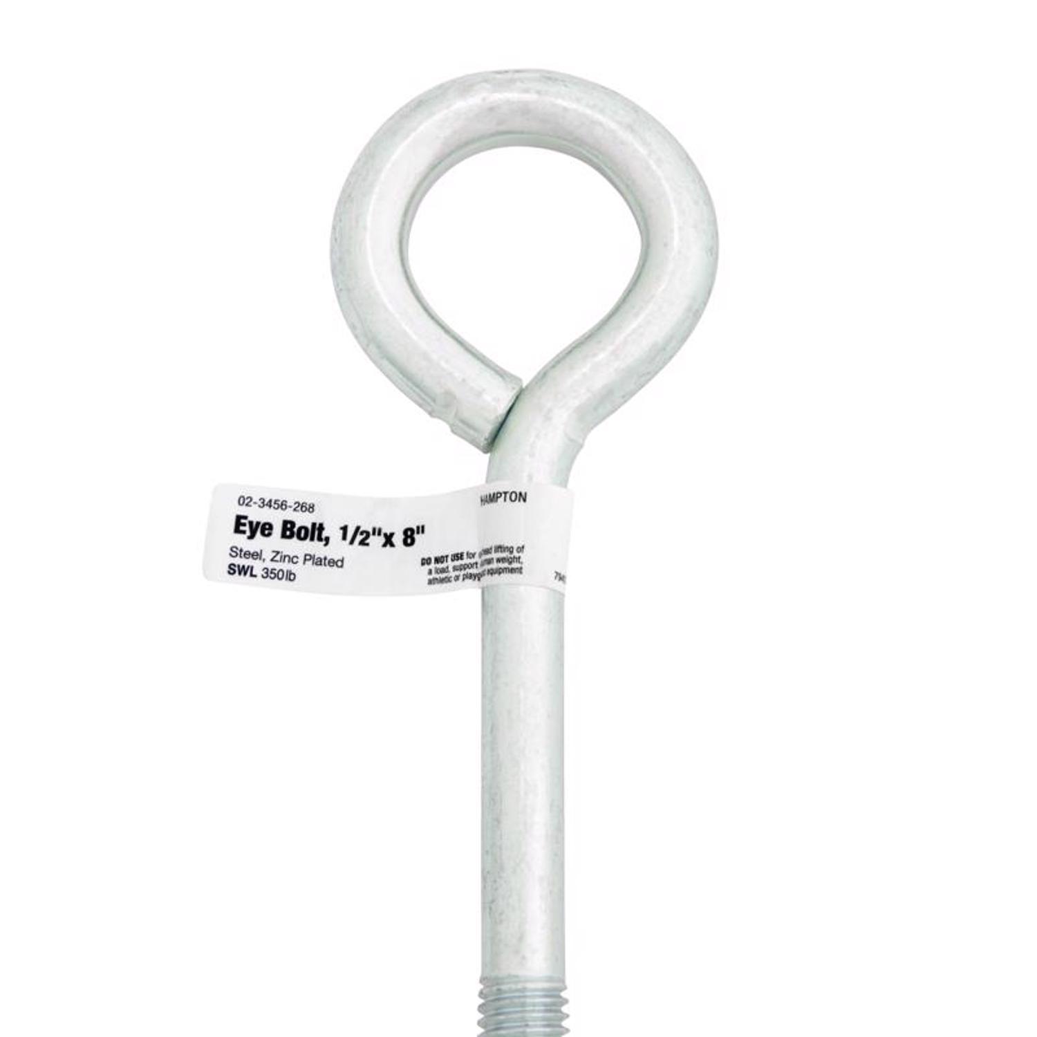 Hampton 1/2 in. X 8 in. L Zinc-Plated Steel Eyebolt Nut Included
