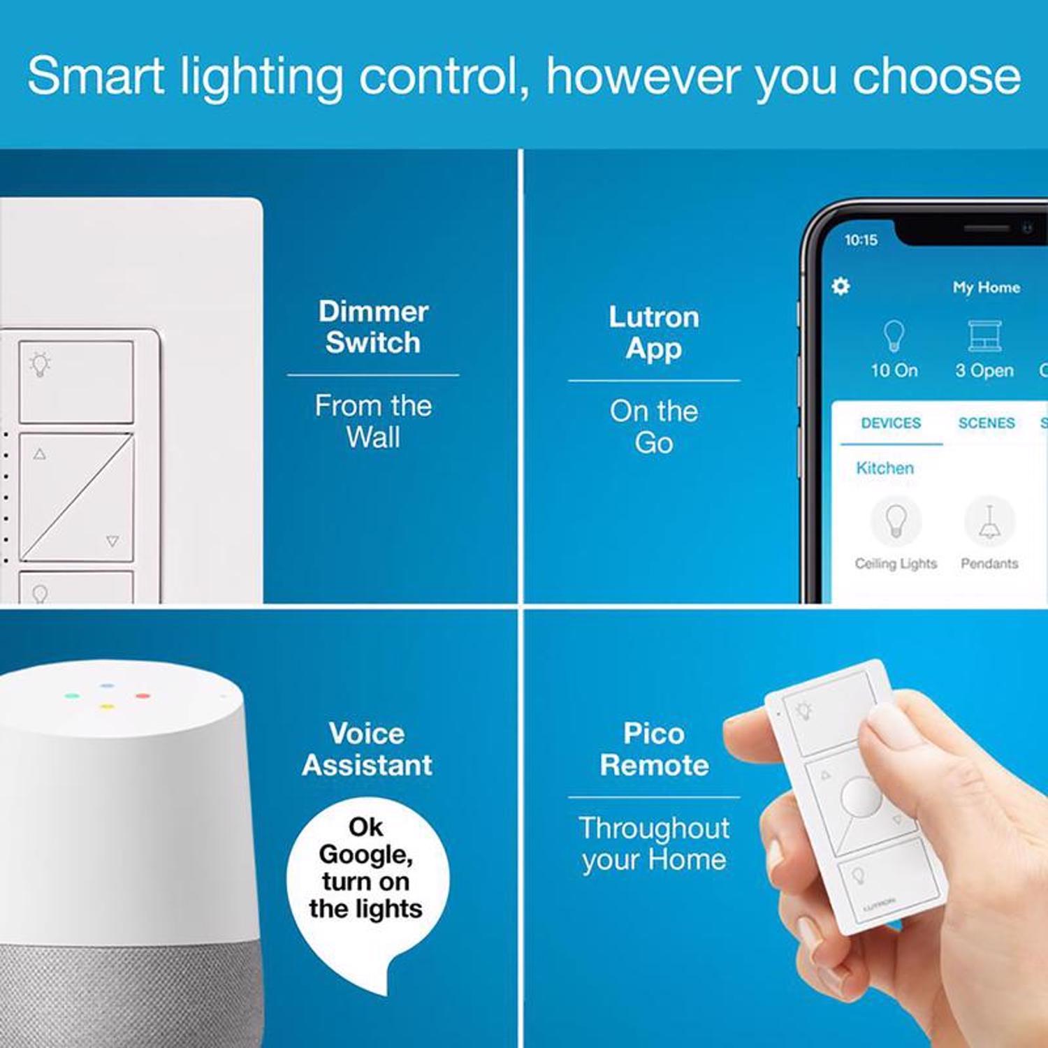 Lutron Caseta White 150 W Wireless Smart-Enabled Dimmer Switch w/Remote Control 1 pk