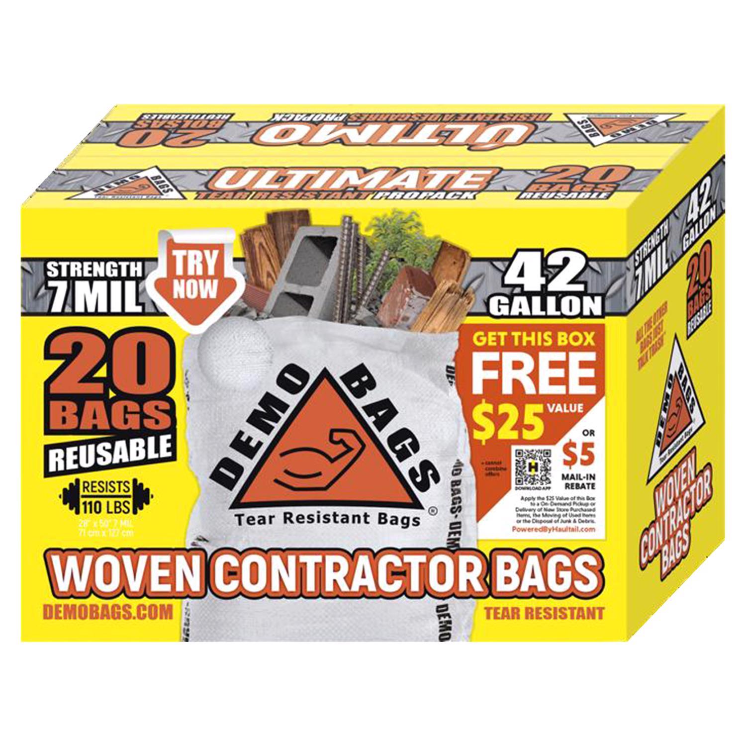 Demo Bags Ultimate Pro Pack 42 gal No Scent Scent Contractor Bags Flap Tie 20 pk 7 mil