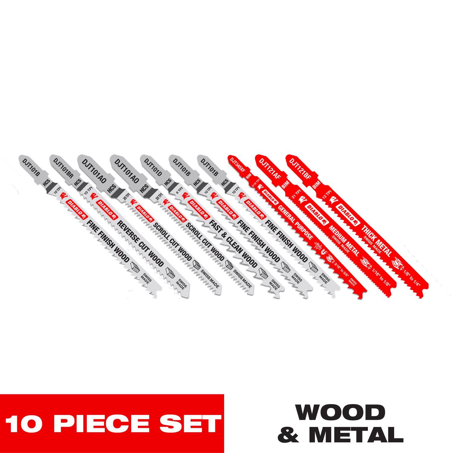 Diablo 0 in. T-Shank Wood & Metal Jig Saw Blade Set 10 pc
