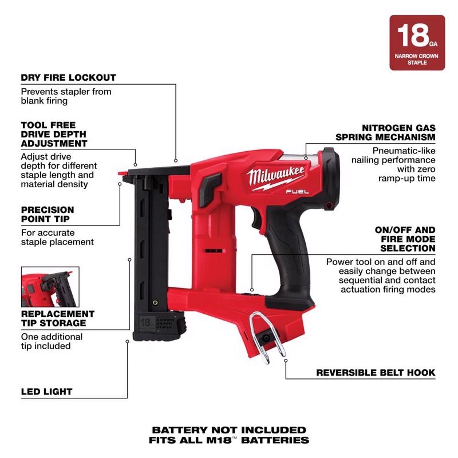Milwaukee M18 FUEL 18 Ga. 18 Volt Brushless 1/4 in. Narrow Crown Stapler