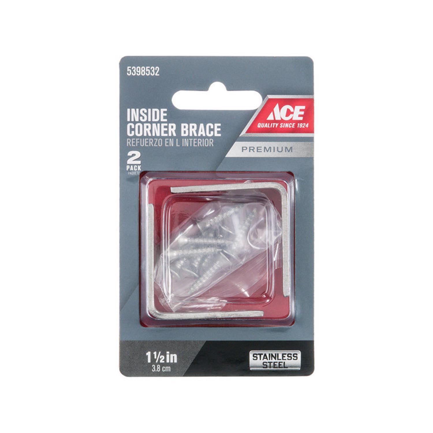 Ace 1-1/2 in. H X 2.75 in. W X 1-1/2 in. D Stainless Steel Inside L Corner Brace