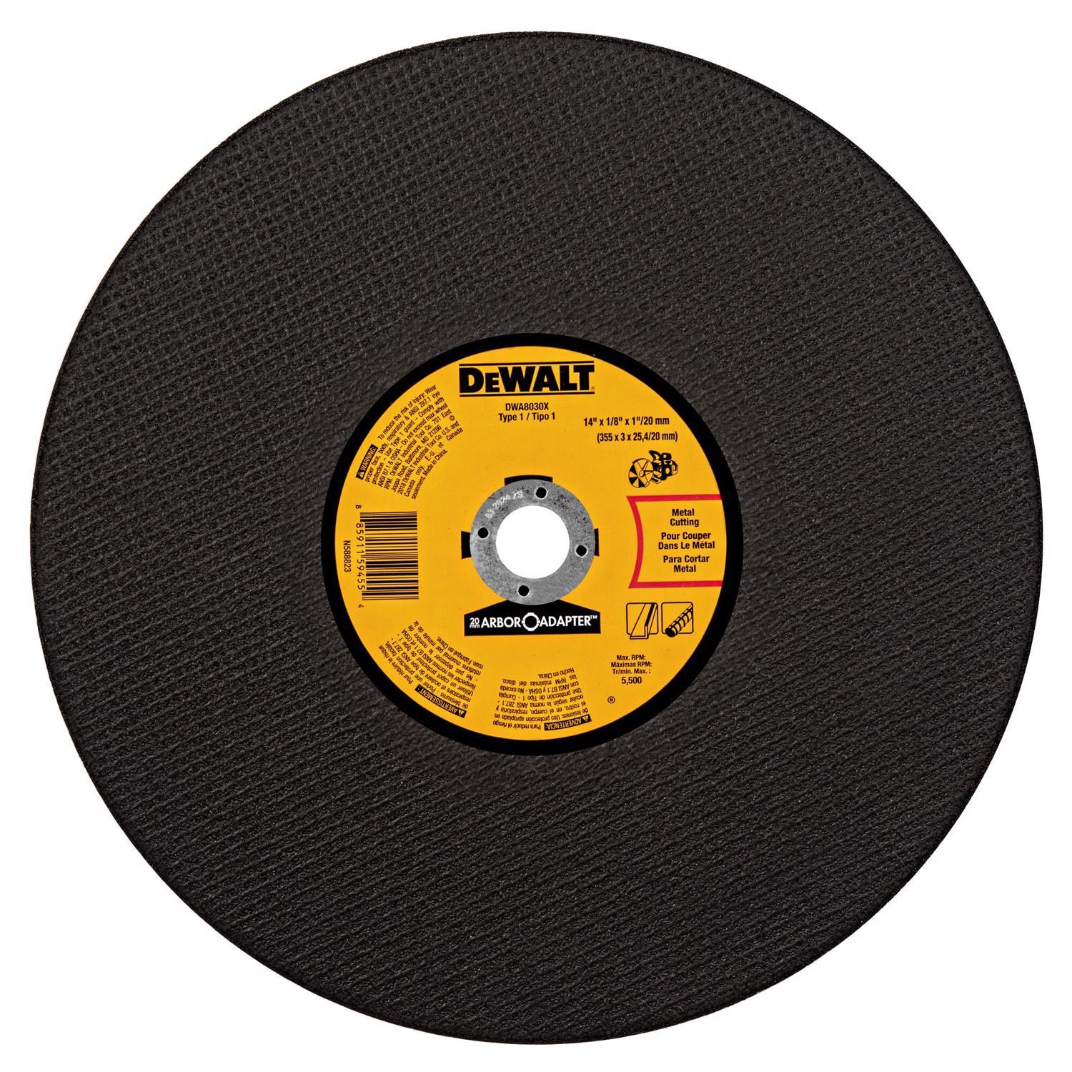 DeWalt 14 in. D X 20 mm X 1/8 in. thick Aluminum Oxide Cut-Off Wheel 1 pk