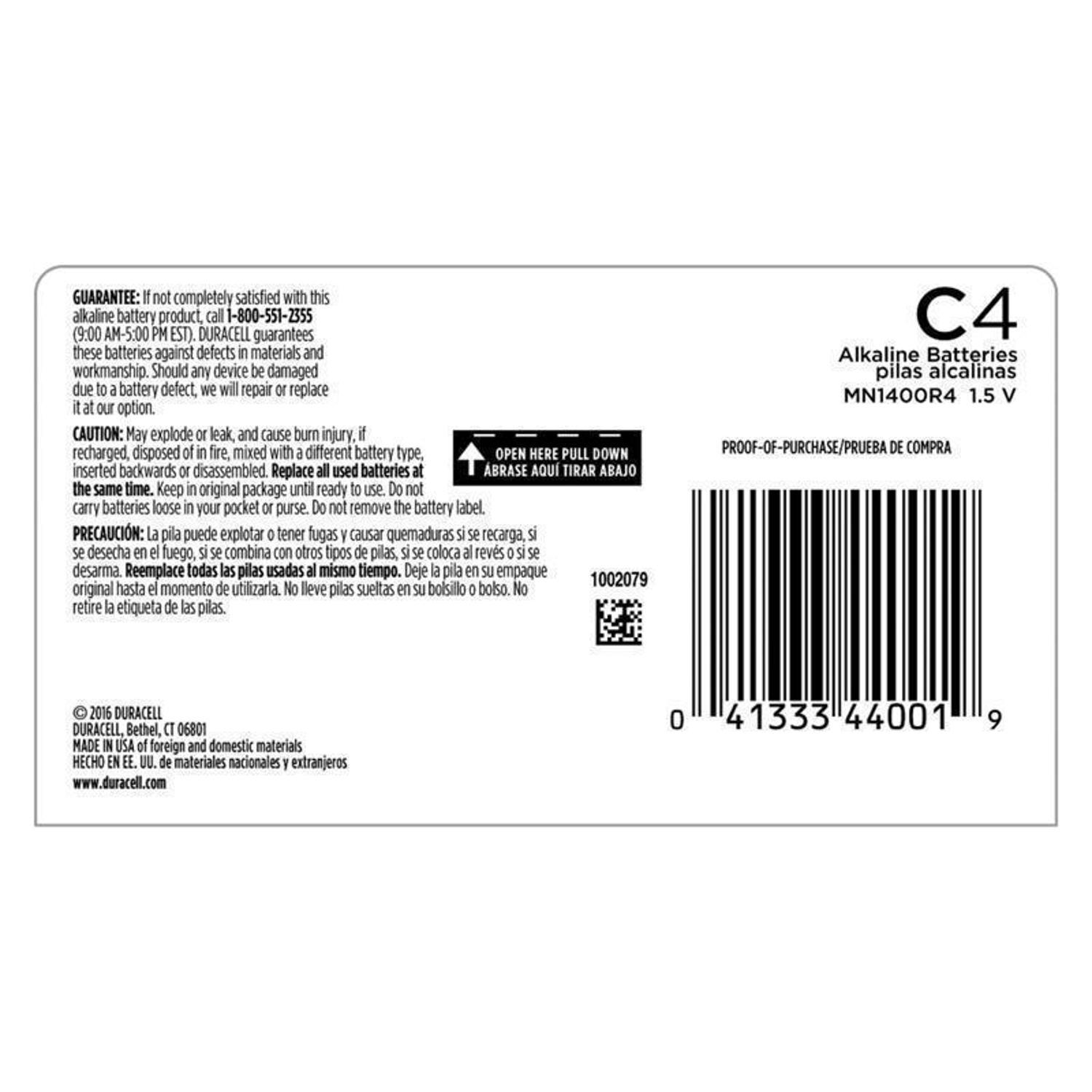 Duracell Coppertop C Alkaline Batteries 4 pk Carded