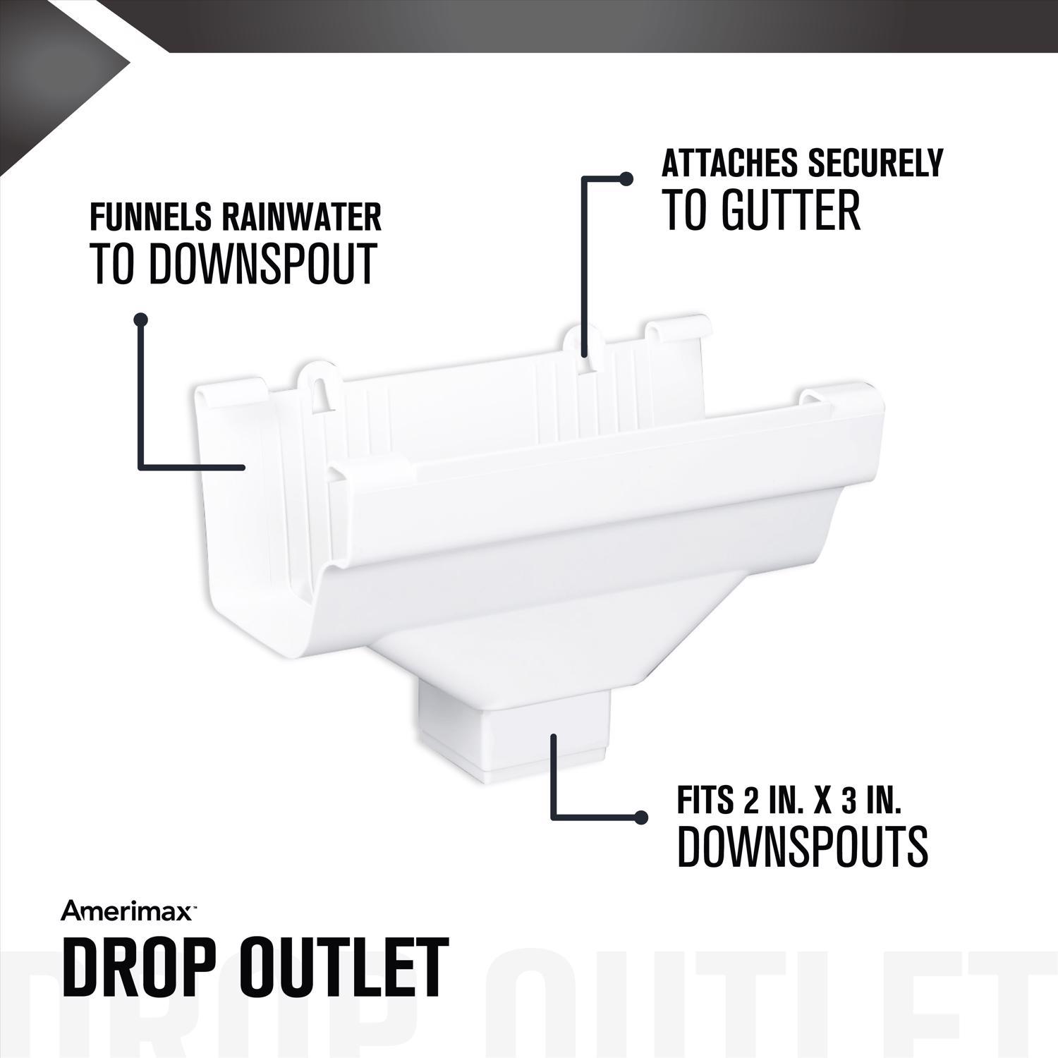 Amerimax 5 in. W X 9 in. L White Vinyl Traditional Gutter Drop Outlet