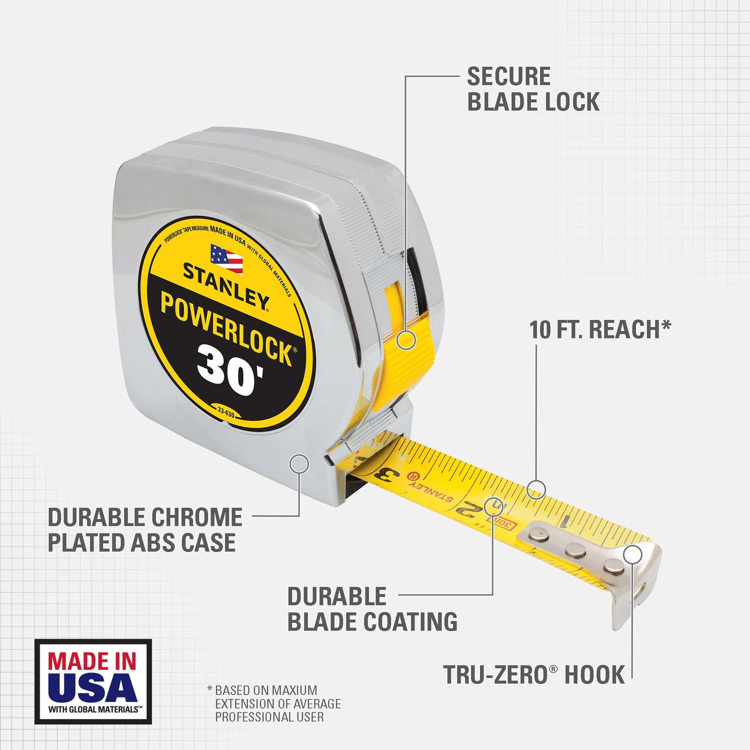 STANLEY PowerLock 30 ft. L X 1 in. W Tape Measure 1 pk