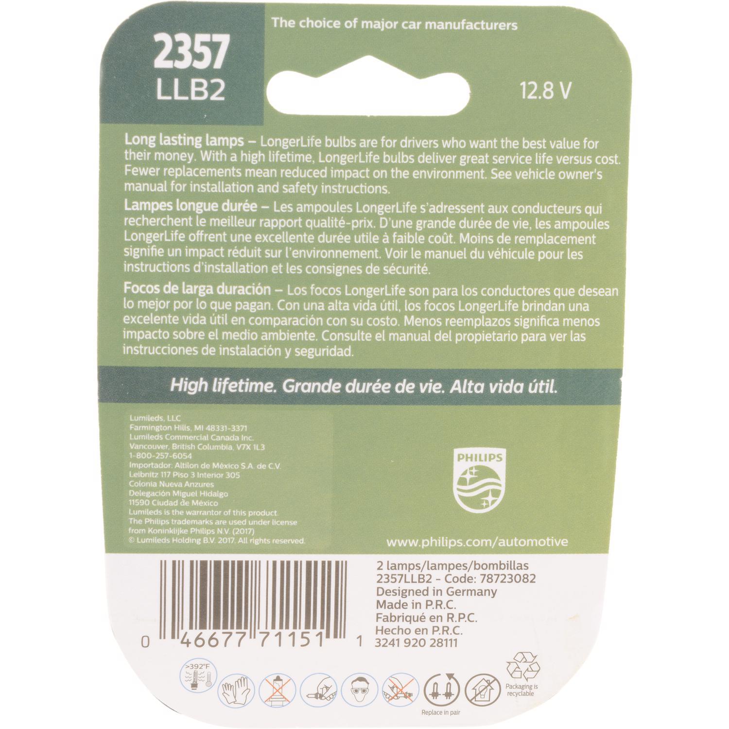 Philips LongerLife Incandescent Back-Up/Cornering/Stop/Turn Miniature Automotive Bulb 2357LLB2