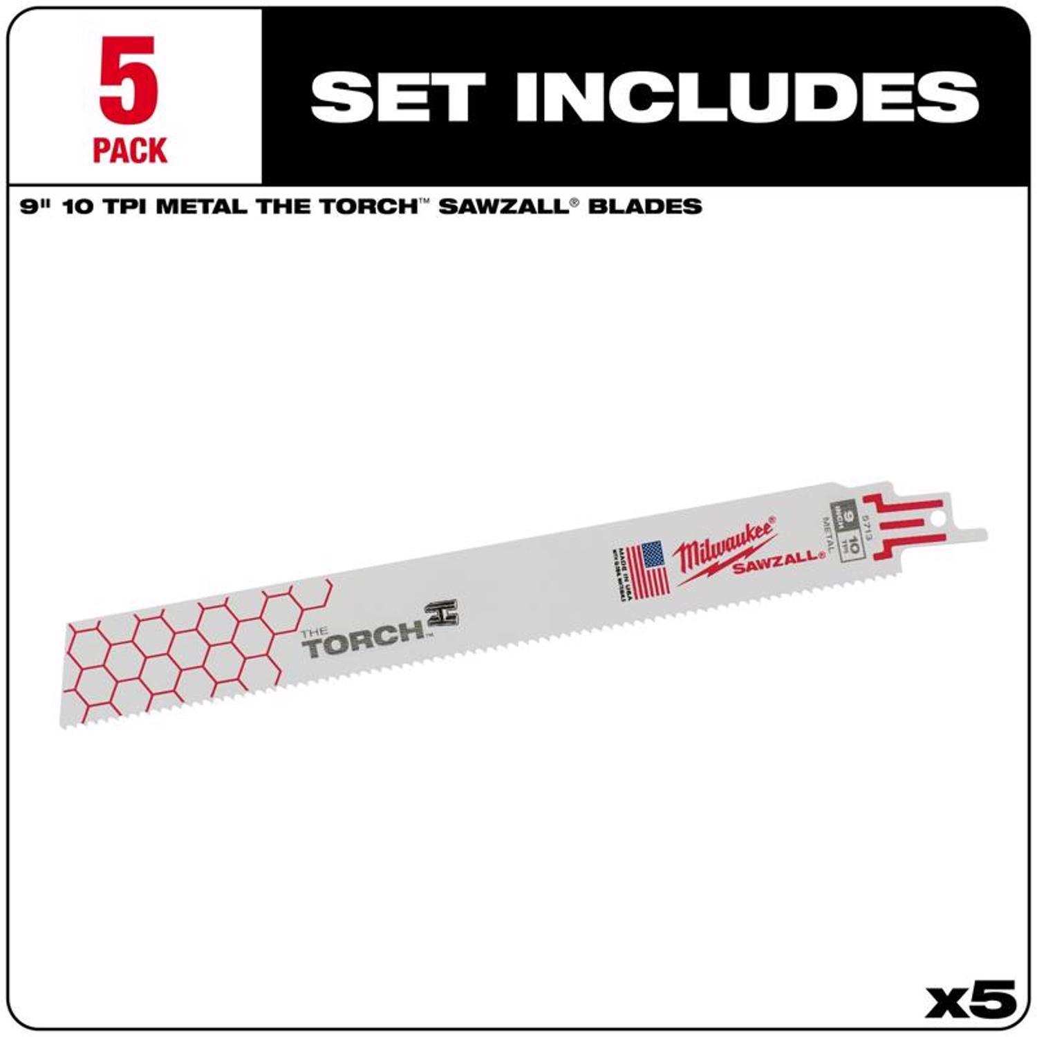 Milwaukee The Torch 9 in. Bi-Metal Reciprocating Saw Blade 10 TPI 5 pk