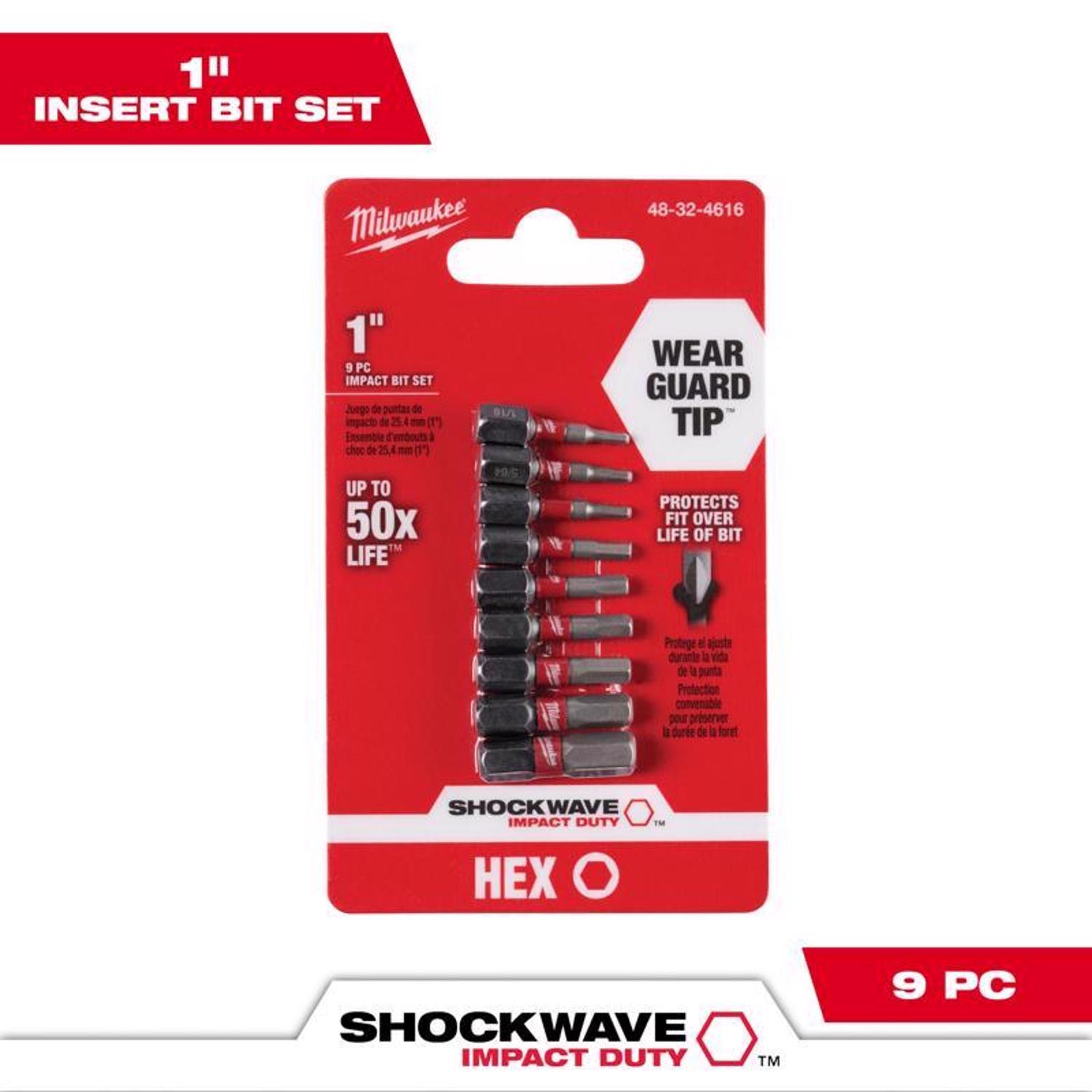 Milwaukee Shockwave Hex 1 in. L Impact Insert Bit Set Steel 9 pc
