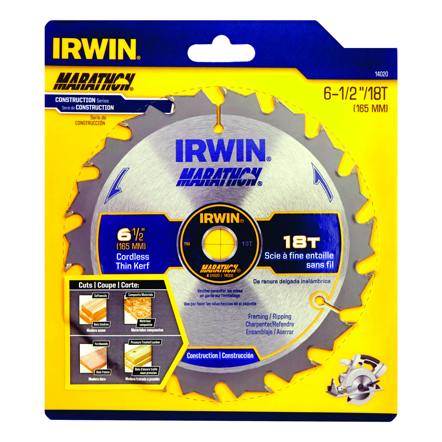 Irwin Marathon 6-1/2 in. D X 5/8 in. Classic Carbide Circular Saw Blade 18 teeth 1 pk