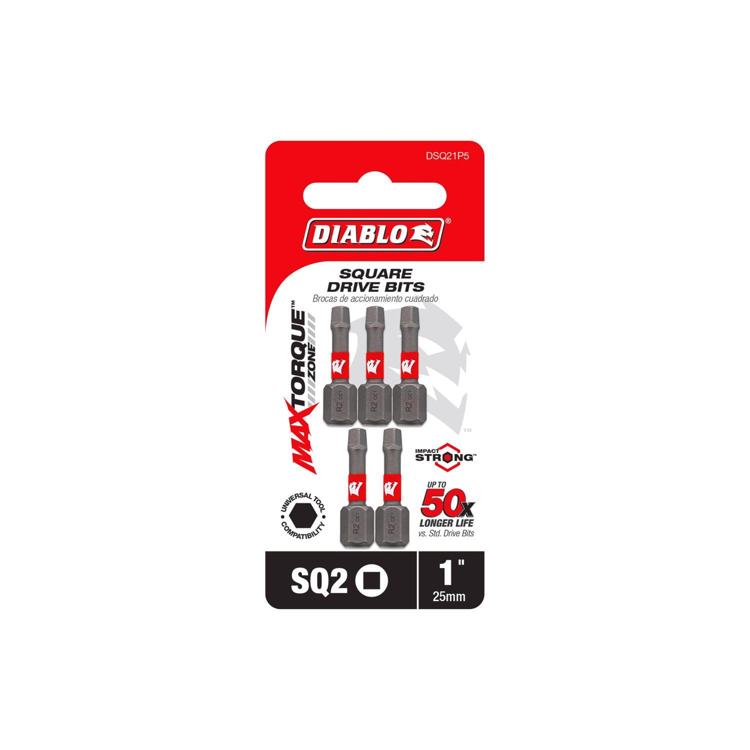Diablo Square #2 X 1 in. L Driver Bit Black Oxide 5 pk