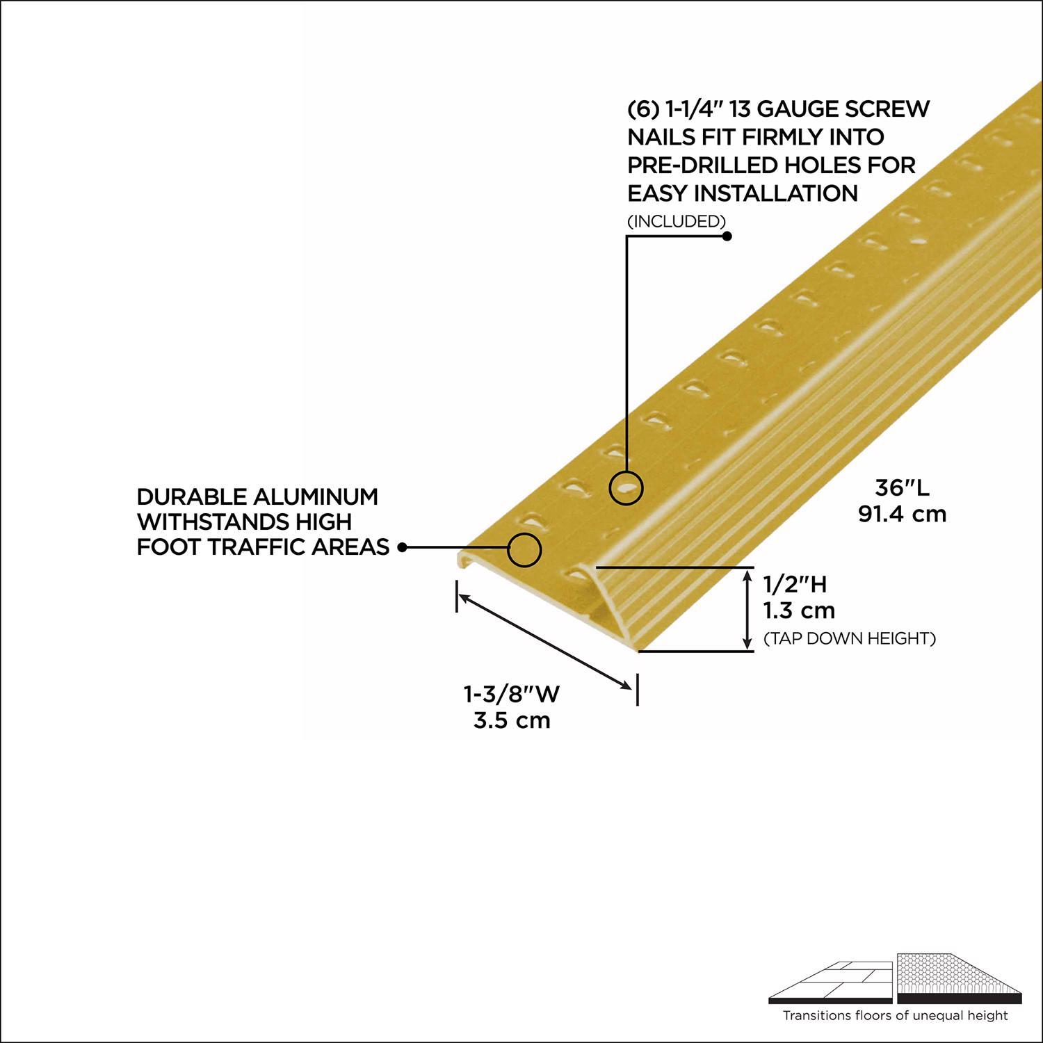 M-D Building Products 0.5 in. H X 1.375 in. W X 36 in. L Prefinished Satin Brass Aluminum Carpet Gri