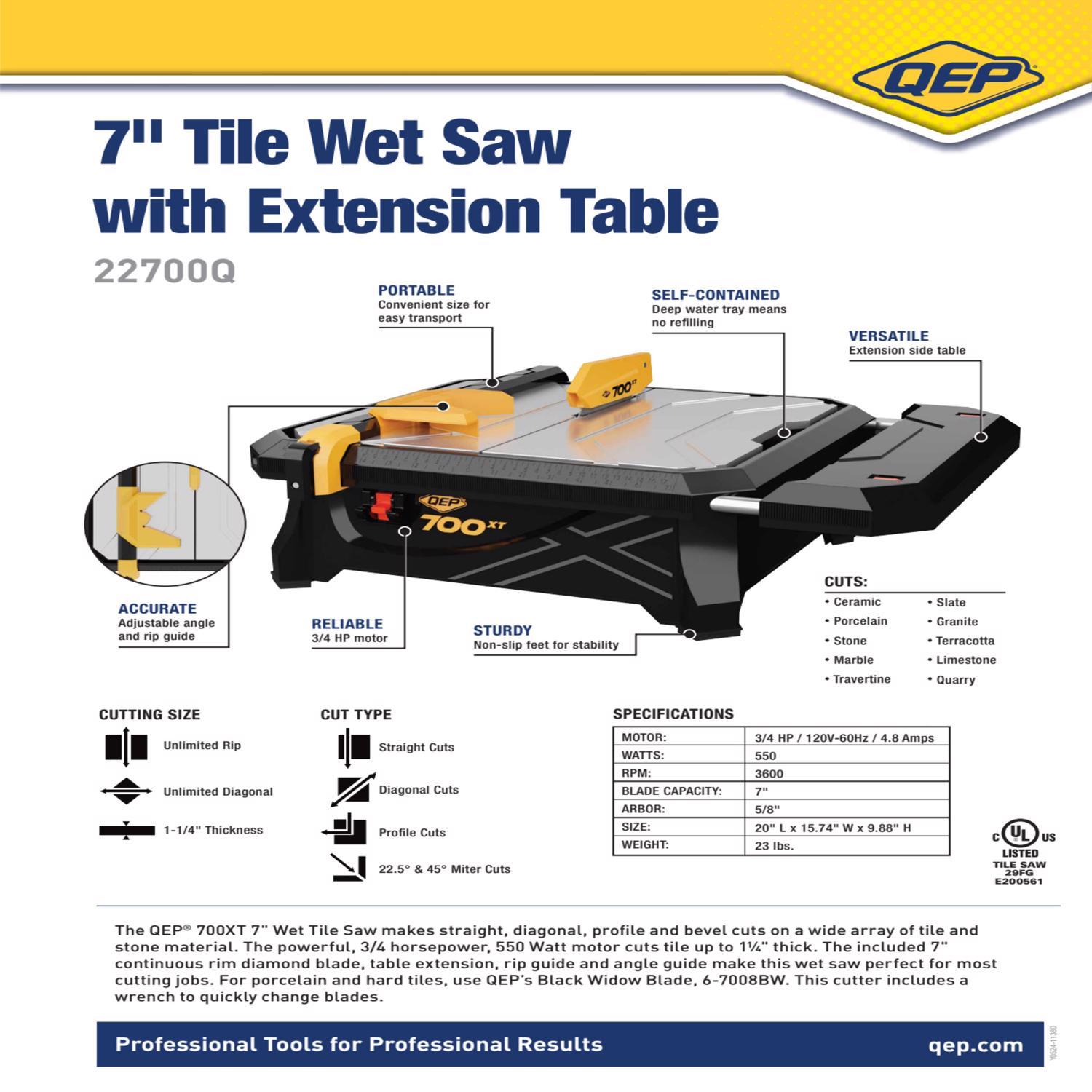 QEP 700XT 9.88 in. H X 15.74 in. W X 20.08 in. L Metal Wet Tile Saw 1 pc