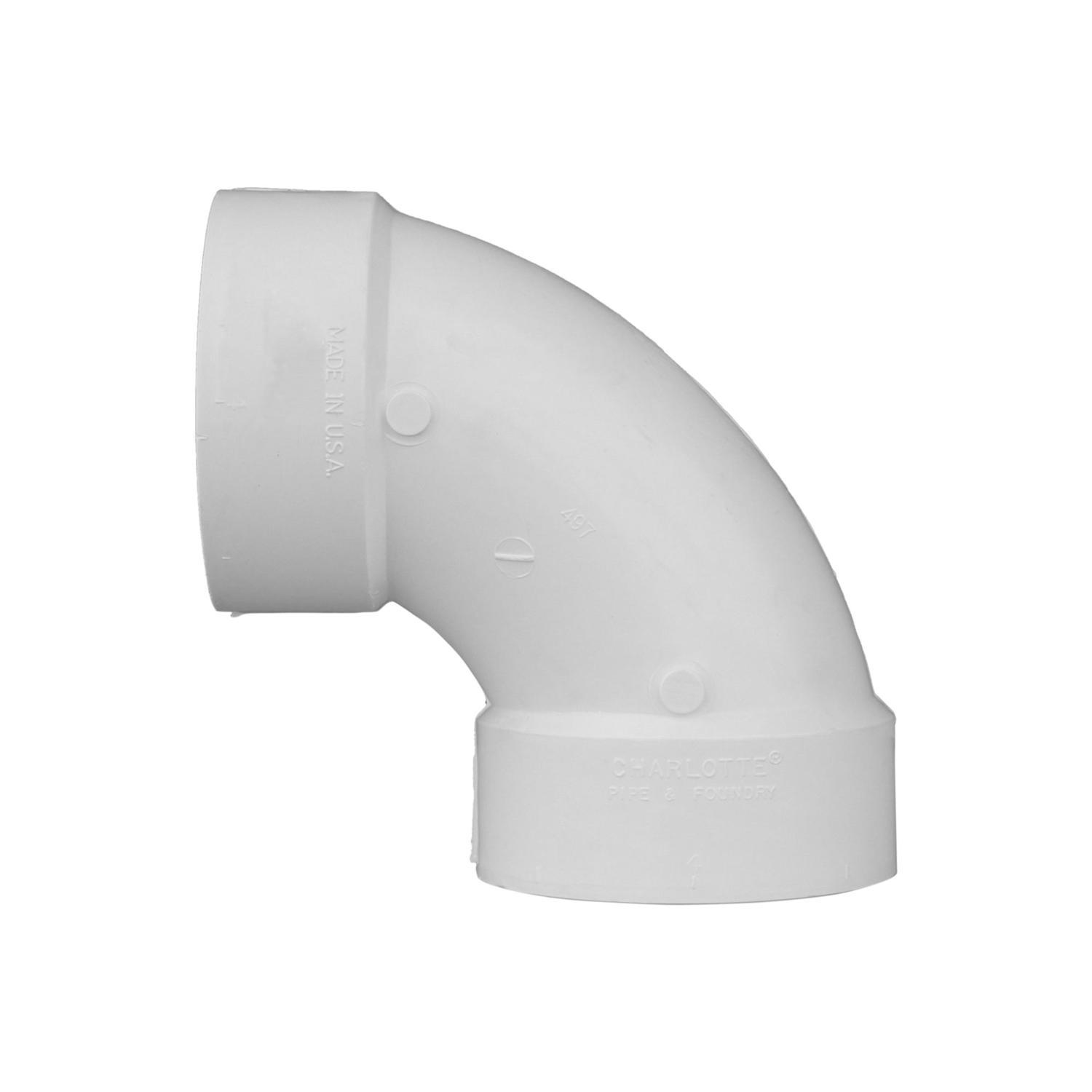 Charlotte Pipe Schedule 40 6 in. Hub X 6 in. D Hub PVC Elbow 1 pk