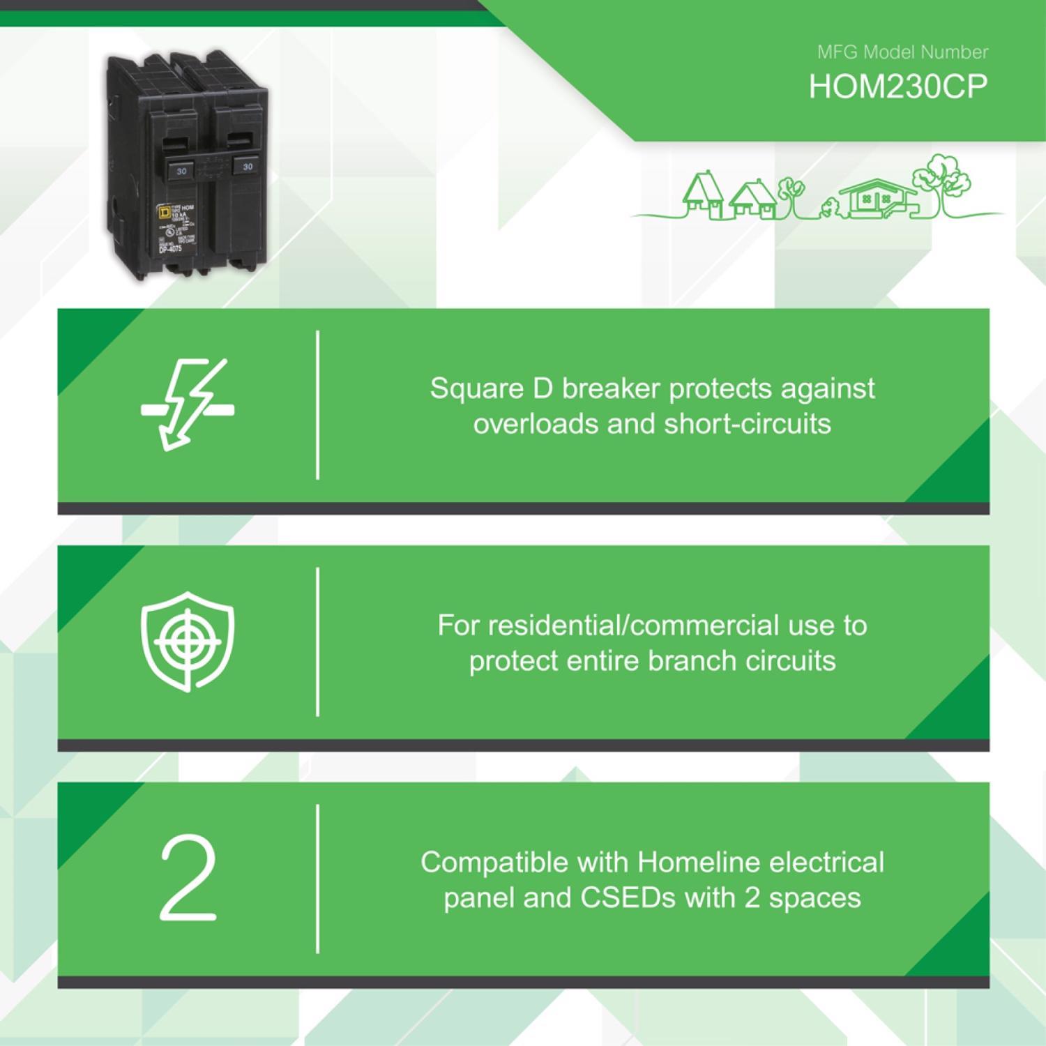Square D HomeLine 30 amps Surge 2-Pole Circuit Breaker