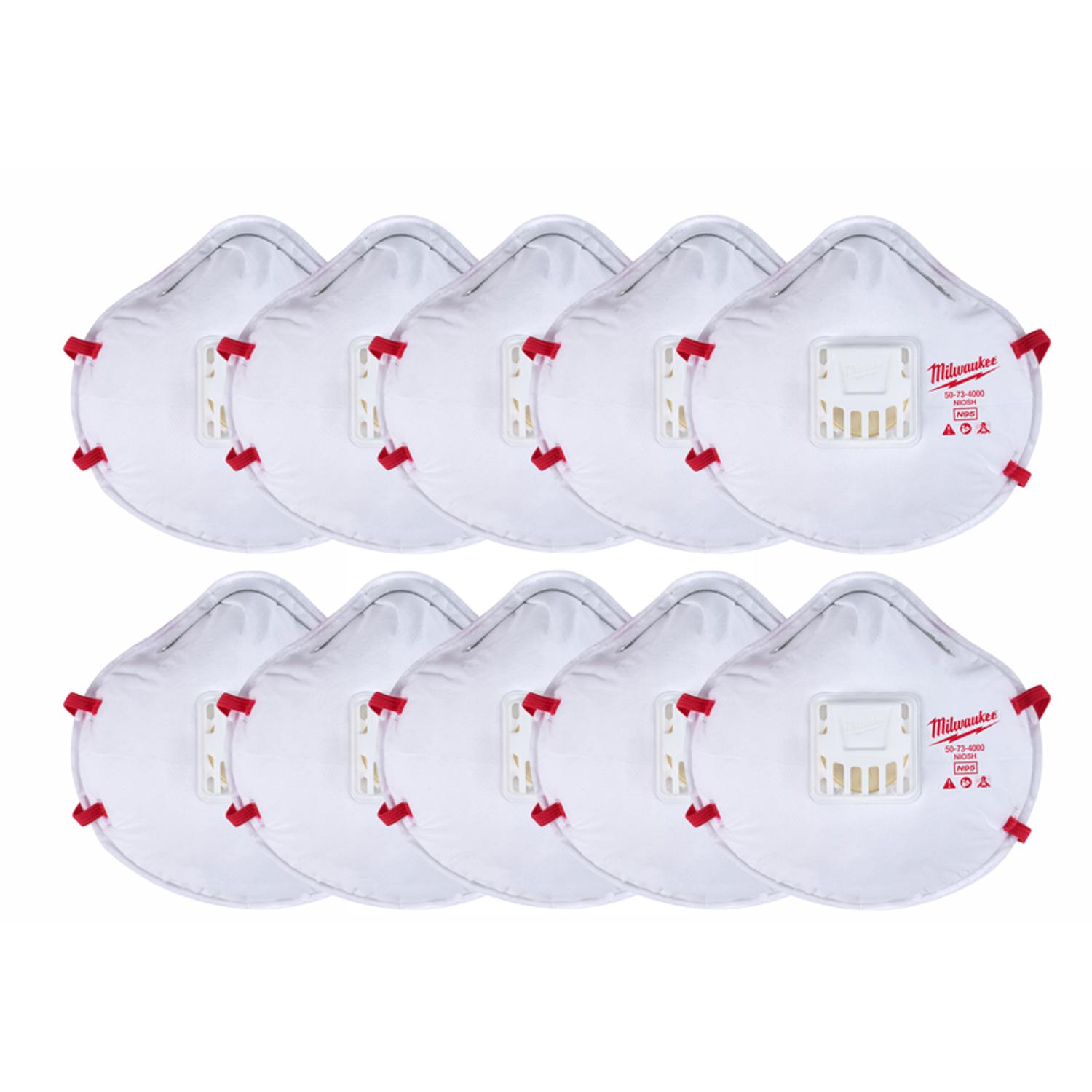 Milwaukee N95 Respirator Valved White One Size Fits All 10 pk