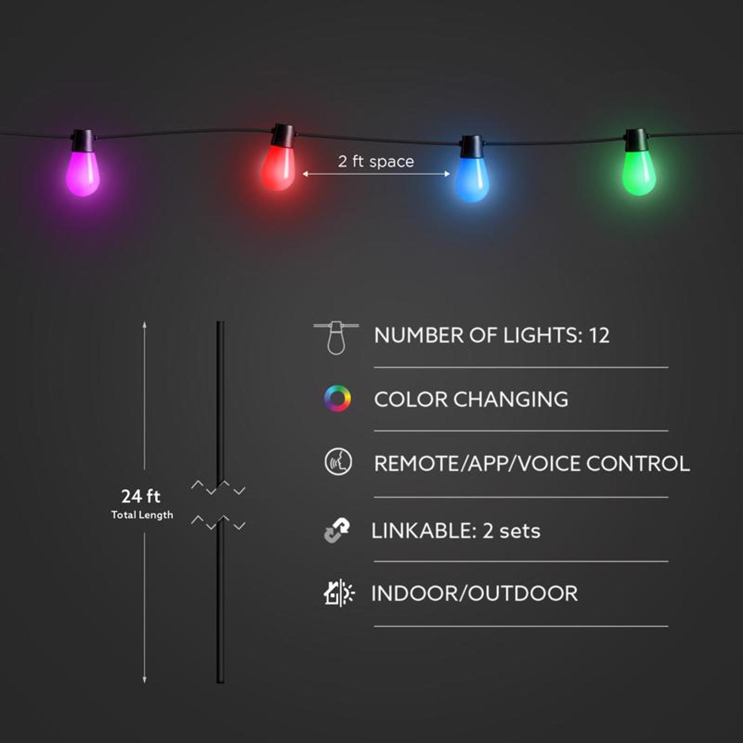 Feit Smart Home LED String Lights Multicolored 24 ft. 12 lights