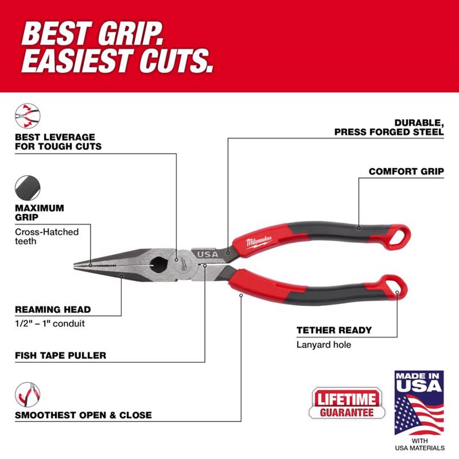 Milwaukee Made In USA 8 in. Forged Steel Long Nose Pliers