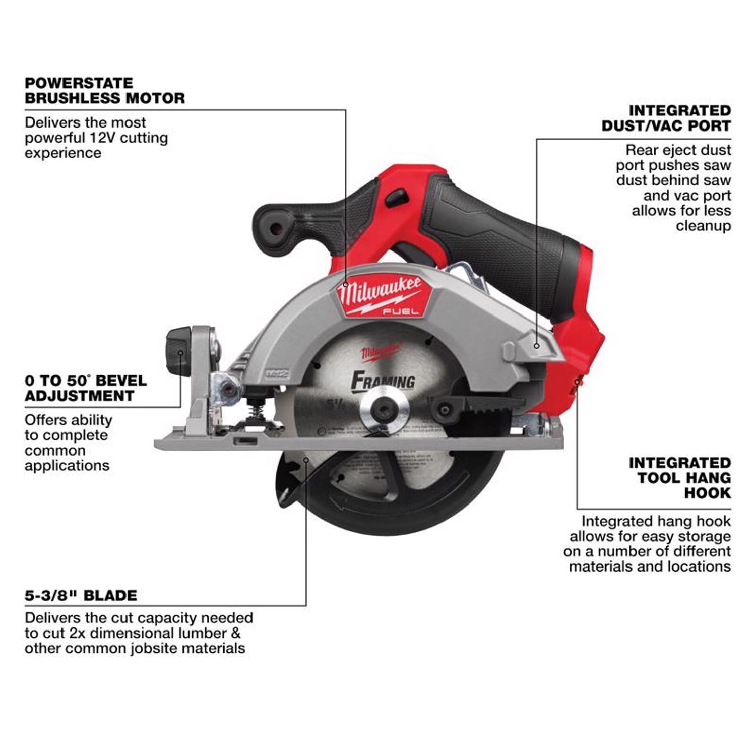 Milwaukee M12 Fuel 5-3/8 in. Cordless Brushless Circular Saw Tool Only