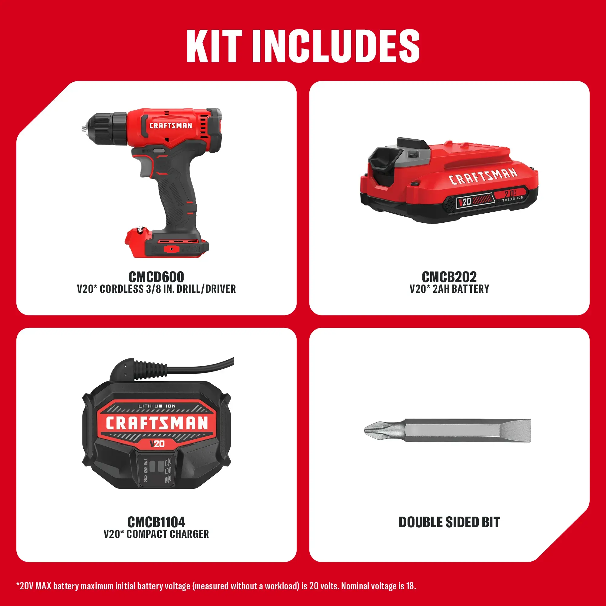 CRAFTSMAN V20 Cordless 3/8 in. Drill/Driver Kit