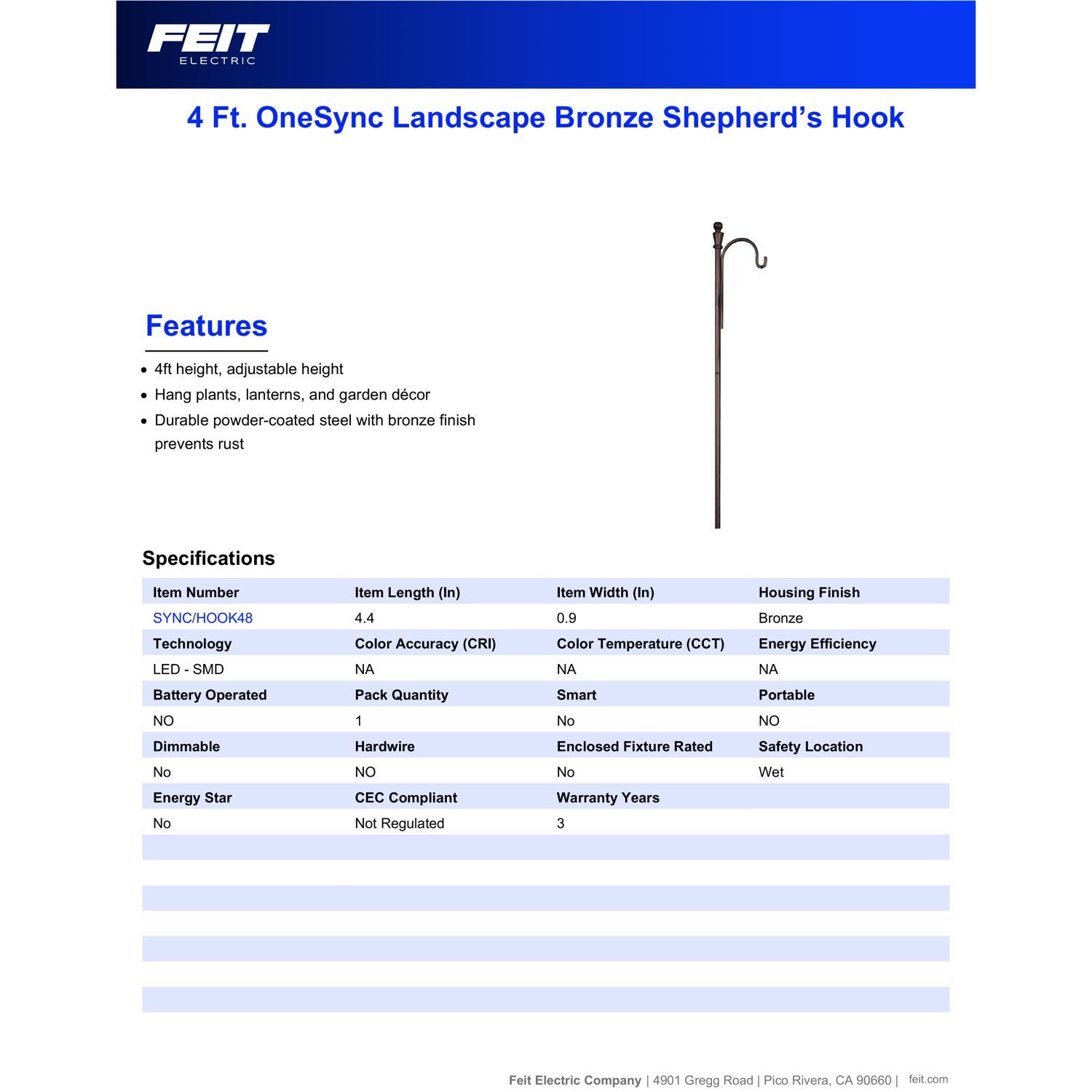 Feit Bronze Metal 48 in. H Shepherd's Hook 1 pk