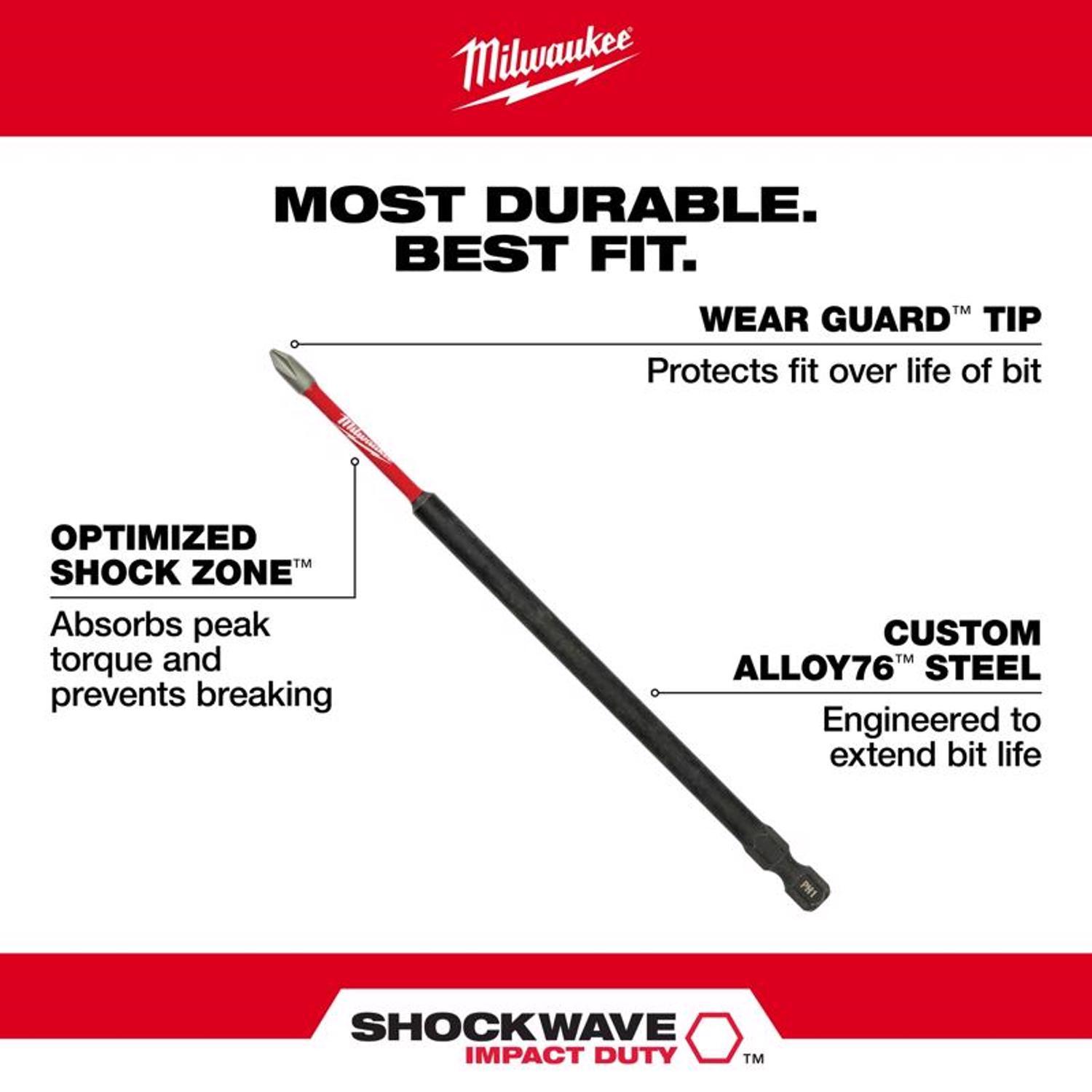 Milwaukee Shockwave Phillips #2 X 6 in. L Screwdriver Bit Steel 1 pc