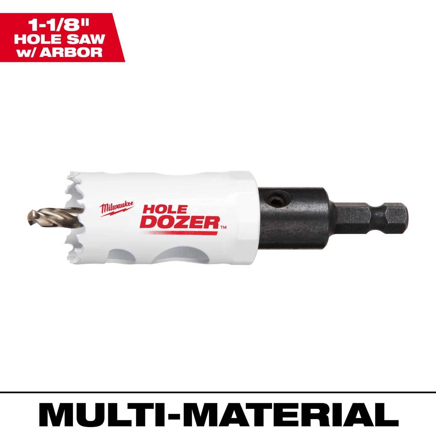 Milwaukee Hole Dozer 1-1/8 in. Bi-Metal 2.7 in. L X 3/8 in. D Hole Saw with Arbor and Pilot Bit Arbo