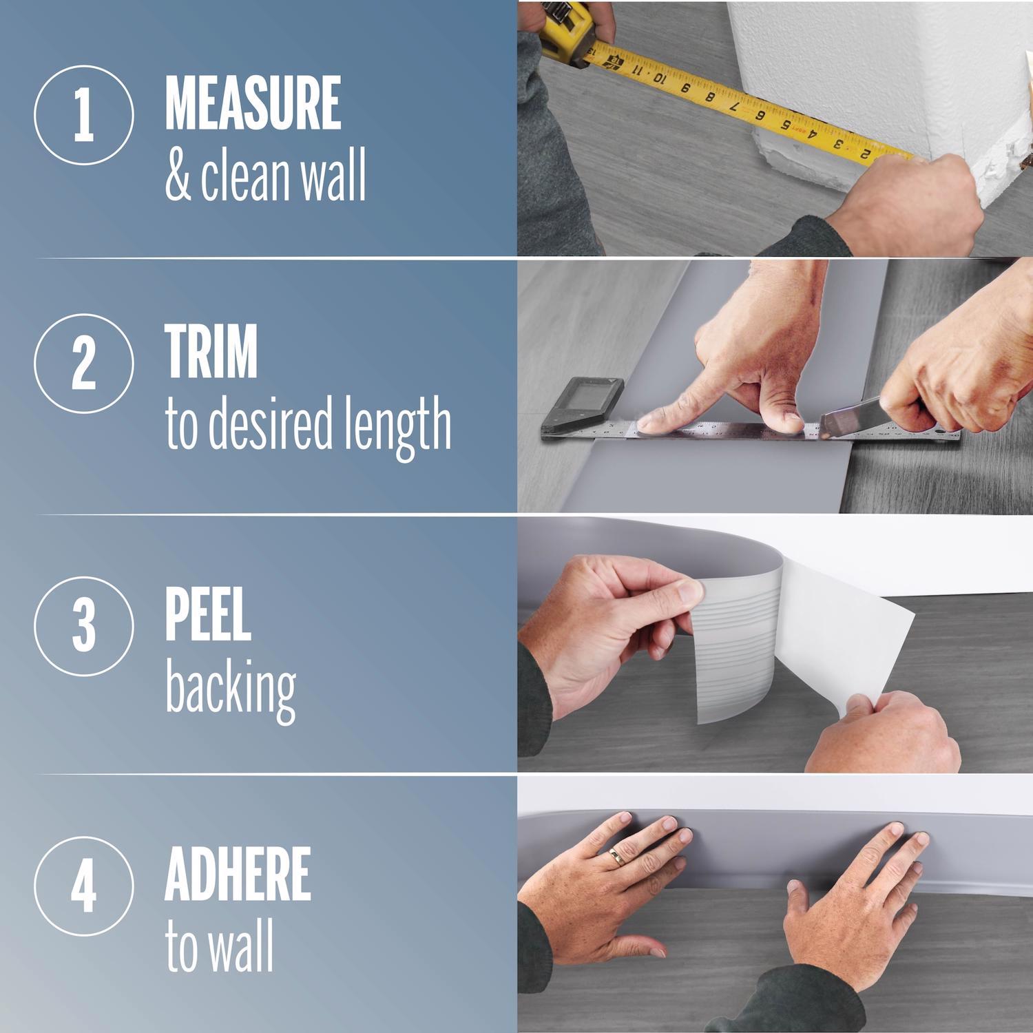 M-D Building Products 4 in. H X 0.08 in. W X 20 ft. L Self-Stick Snow White Vinyl Wall Base