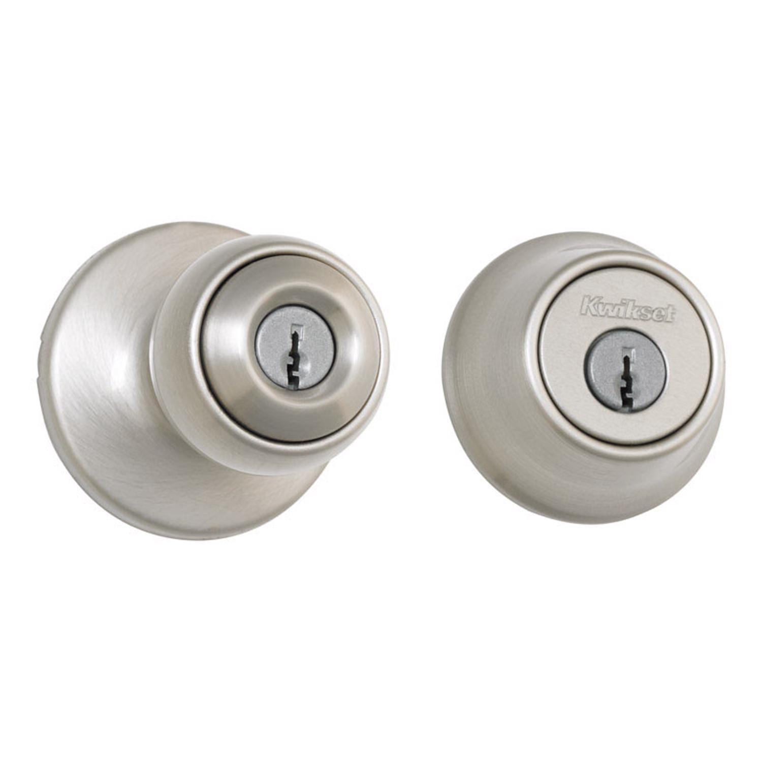Kwikset Polo Satin Nickel Deadbolt and Entry Door Knob 1-3/4 in.