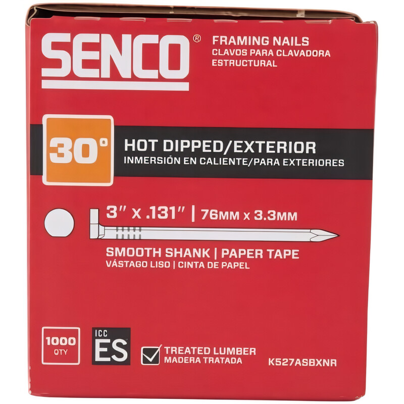 Senco Framing Nails | 30 Degree | 3 in. x .131 | Smooth Shank | Paper Tape Collated Nail | Hot Dipped Galvanized