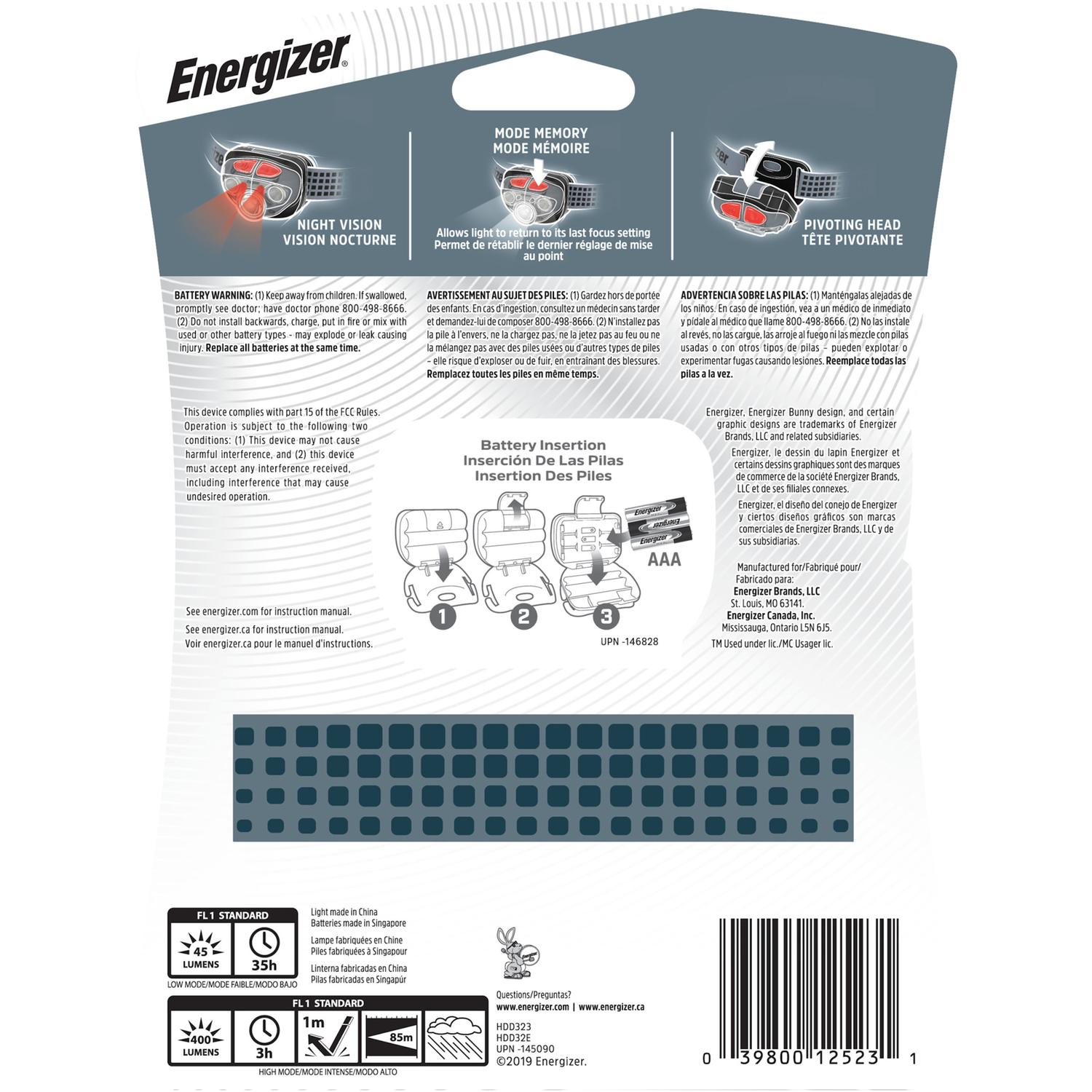 Energizer Vision HD + 400 lm Gray LED Headlight AAA Battery