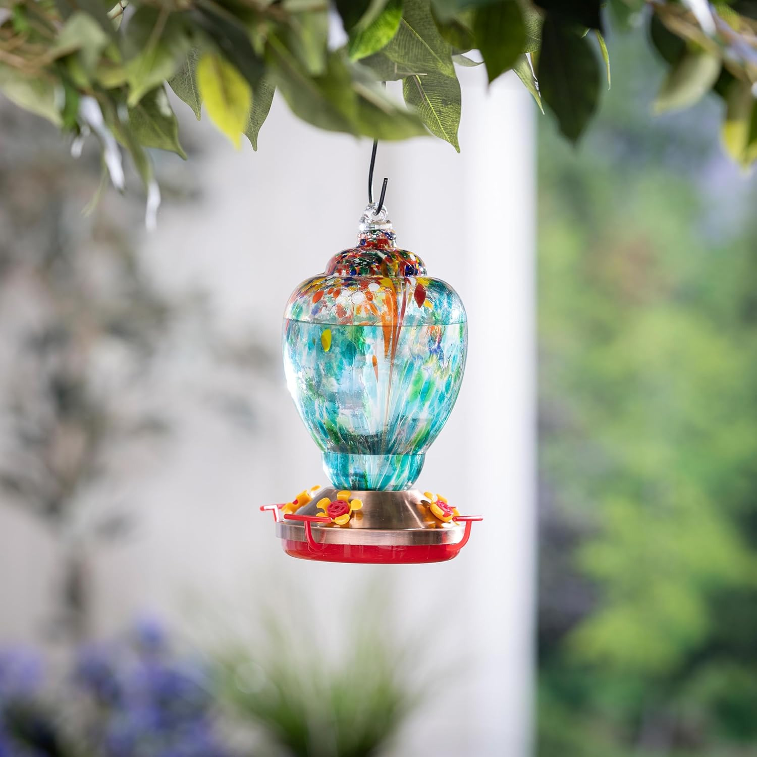 Evergreen Garden Bird Feeder - Fade and Weather Resistant Indoor/Outdoor Decoration for Homes, Yards and Gardens (Art Glass Shell)