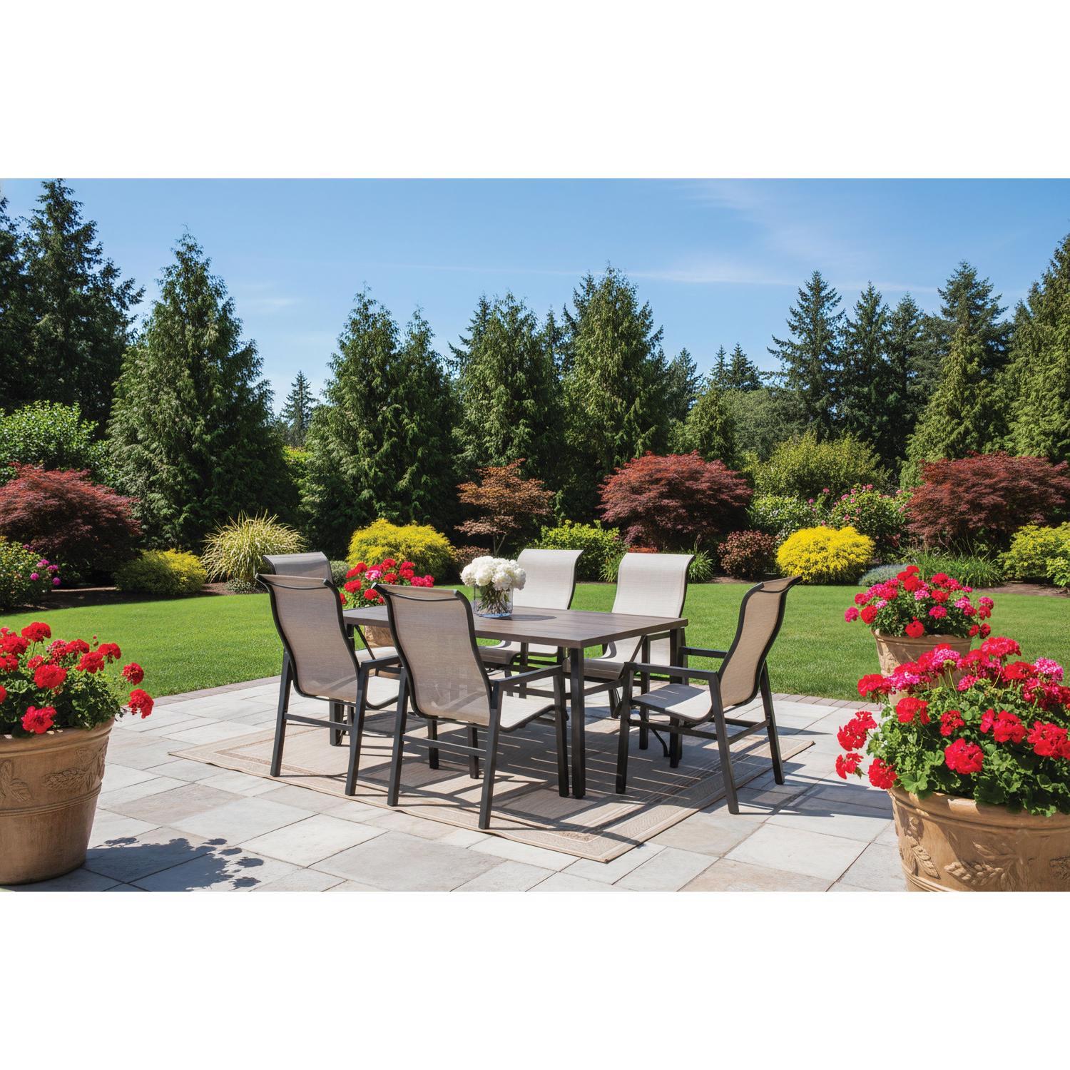Living Accents Ellington 7 pc Brown Steel Sling Dining Set