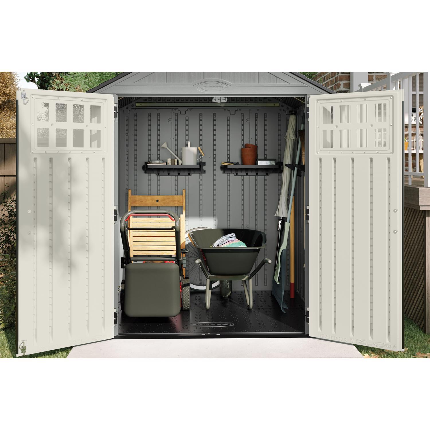 Suncast Everett 6 ft. x 5 ft. Resin Vertical Peak Storage Shed with Floor Kit