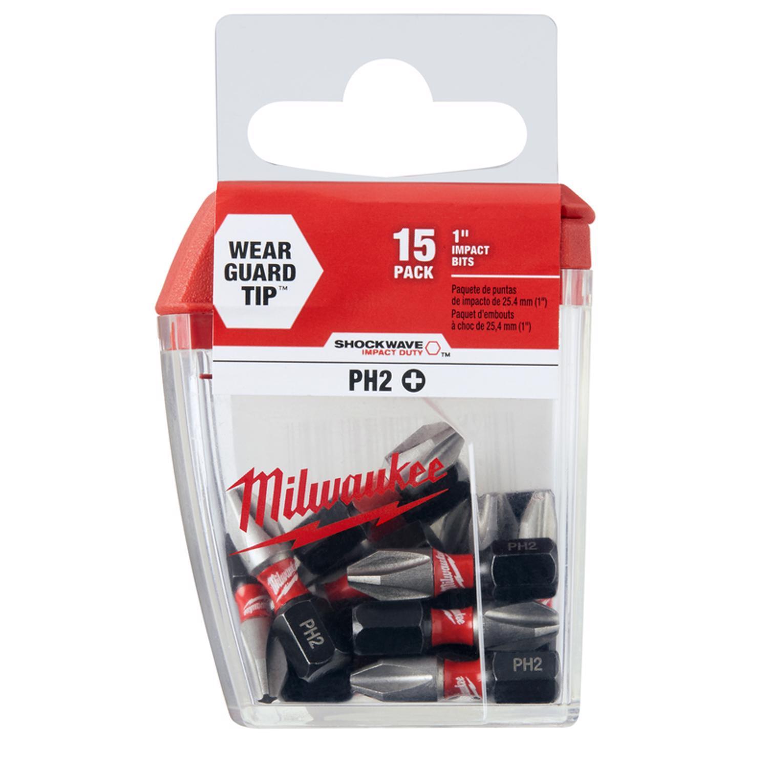 Milwaukee Shockwave Phillips #2 X 1 in. L Impact Insert Bit Alloy Steel 15 pc