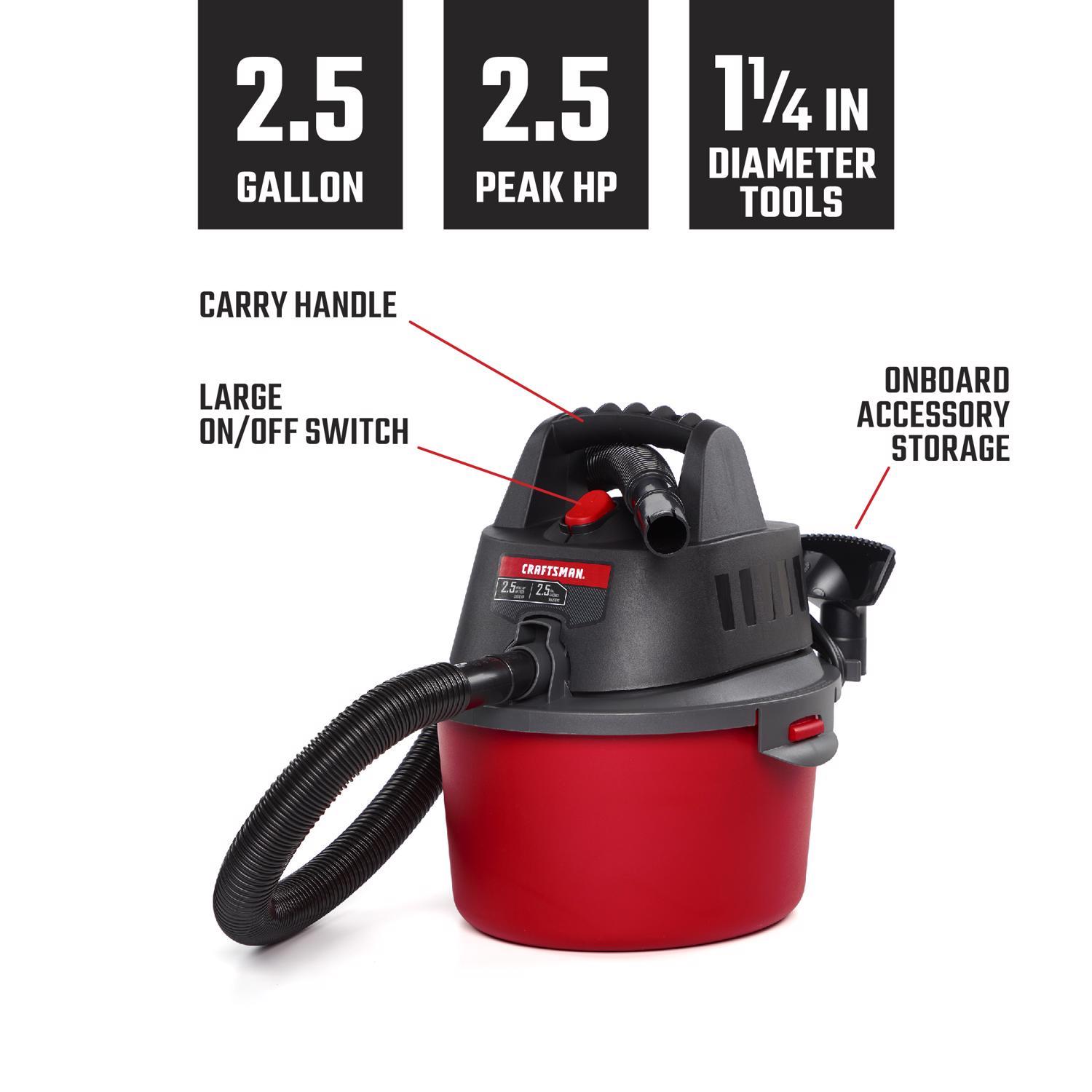 Craftsman 2.5 gal Corded Wet/Dry Vacuum Tool Only 3 amps 120 V 1.75 HP