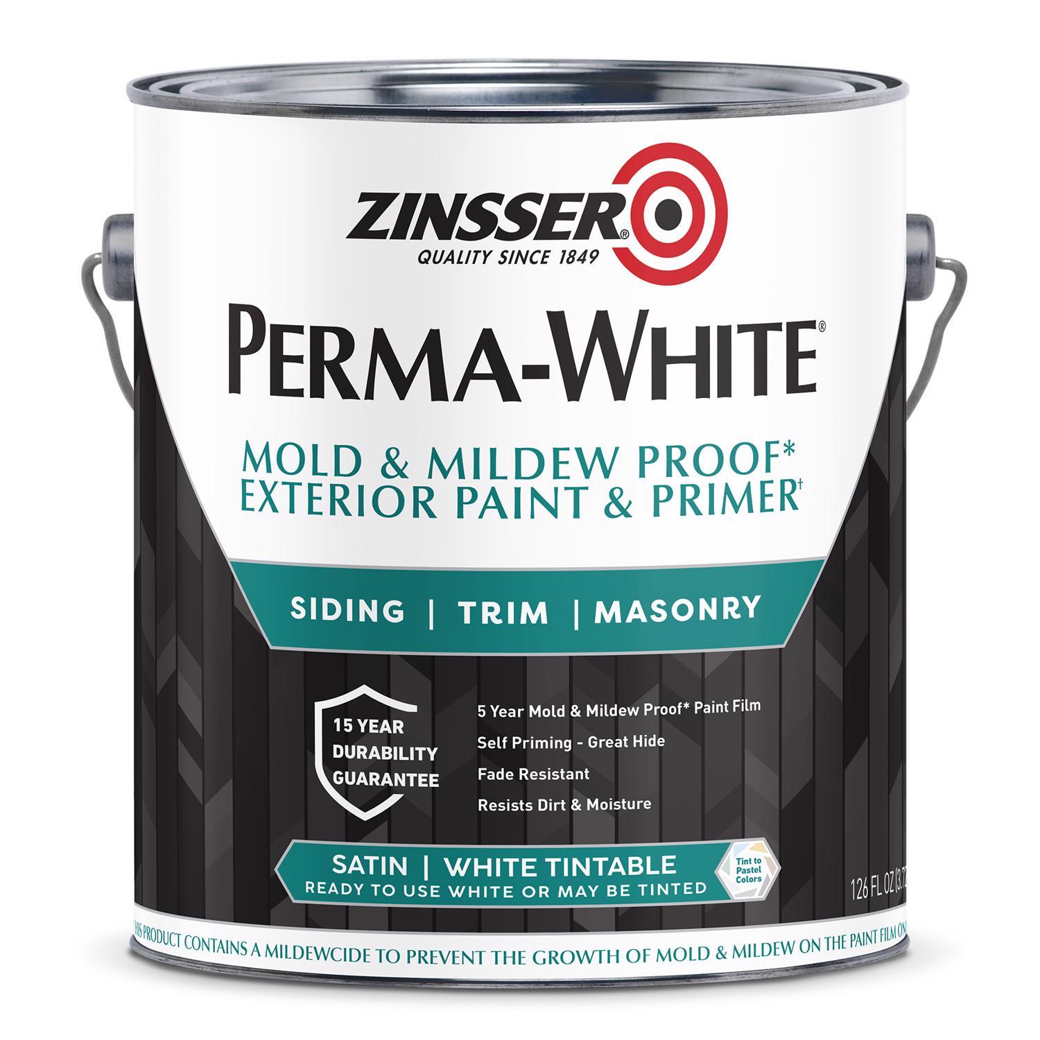 Zinsser Perma-White Satin White Water-Based Exterior Paint and Primer Exterior 1 gal