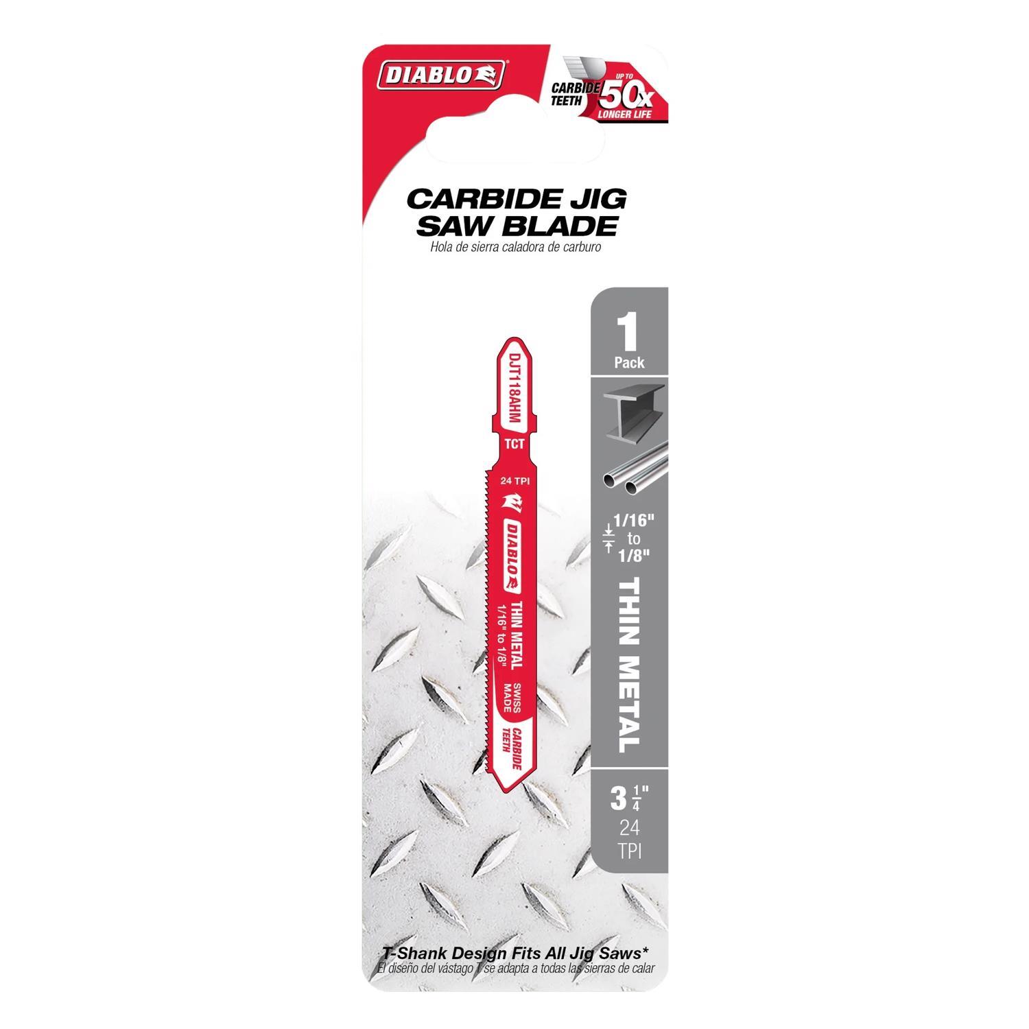 Diablo 3-1/4 in. Carbide T-Shank Thin Metal & Stainless Steel Jig Saw Blade 24 TPI 1 pk