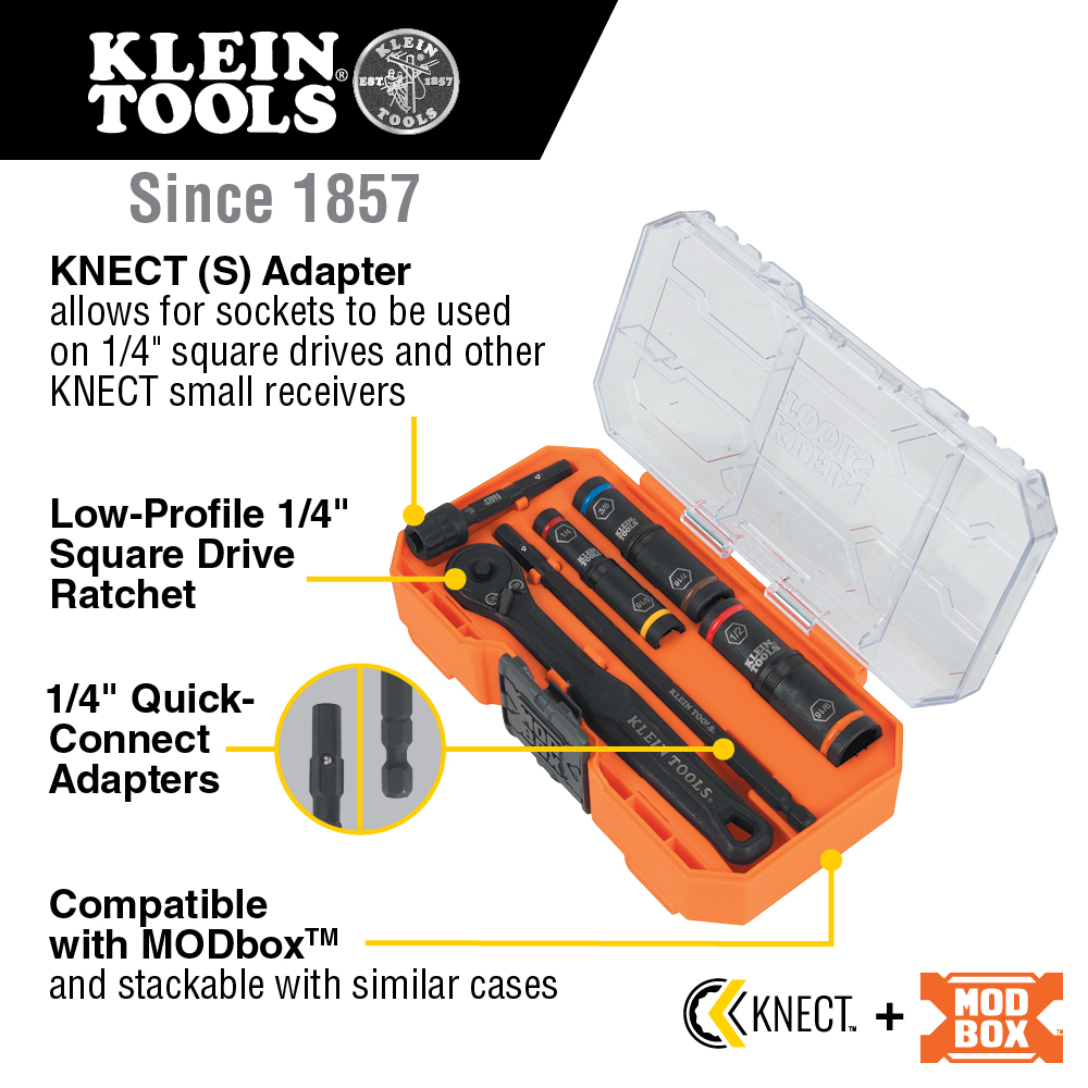 Klein KNECT Essential Deep-Well Heavy-Duty Flip Socket Set, SAE 7-Piece