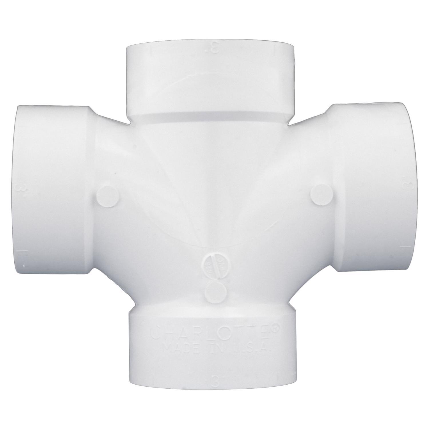 Charlotte Pipe Schedule 40 3 in. Hub X 3 in. D Hub PVC Double Sanitary Tee 1 pk