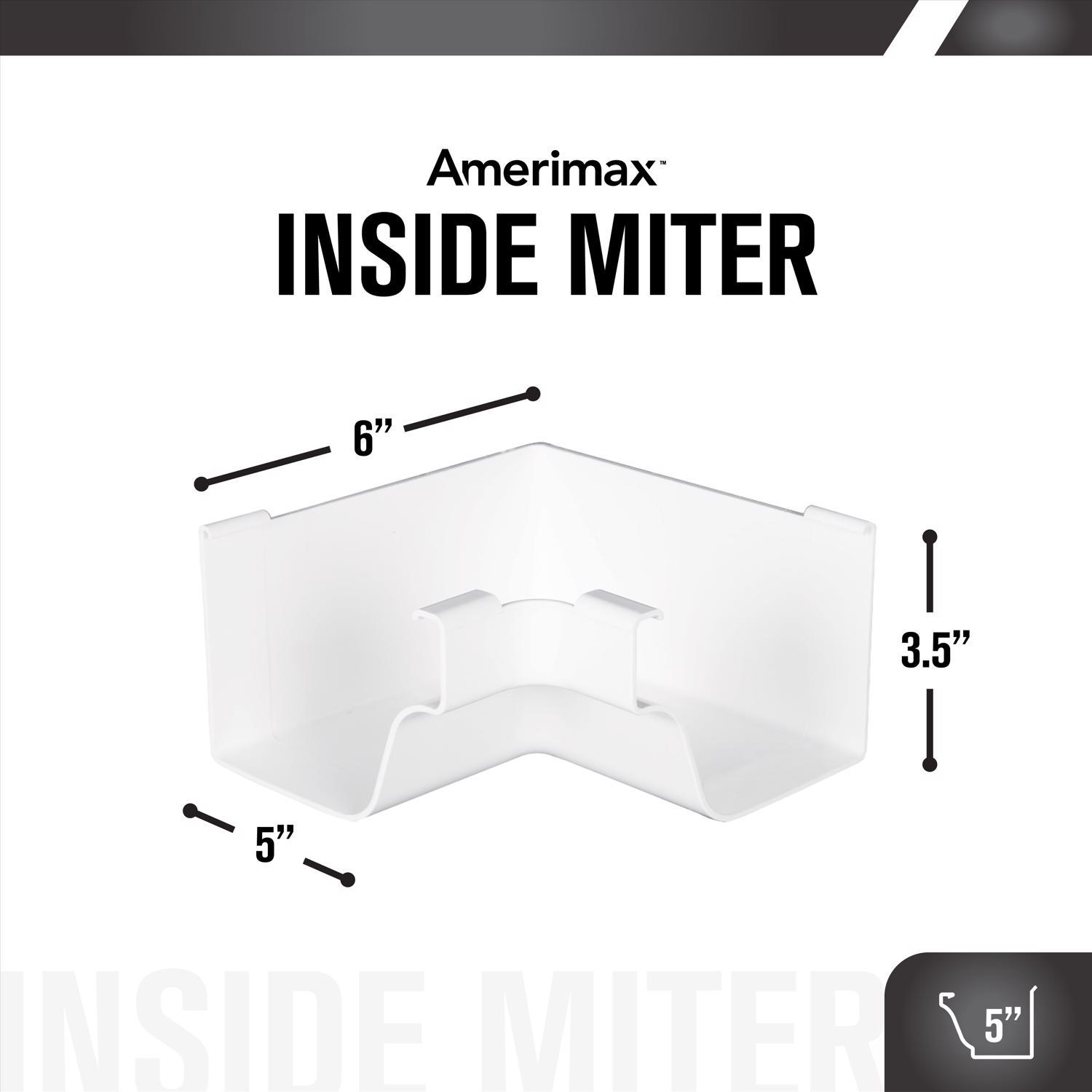 Amerimax 5 in. W X 6.25 in. L White Vinyl K Inside Miter