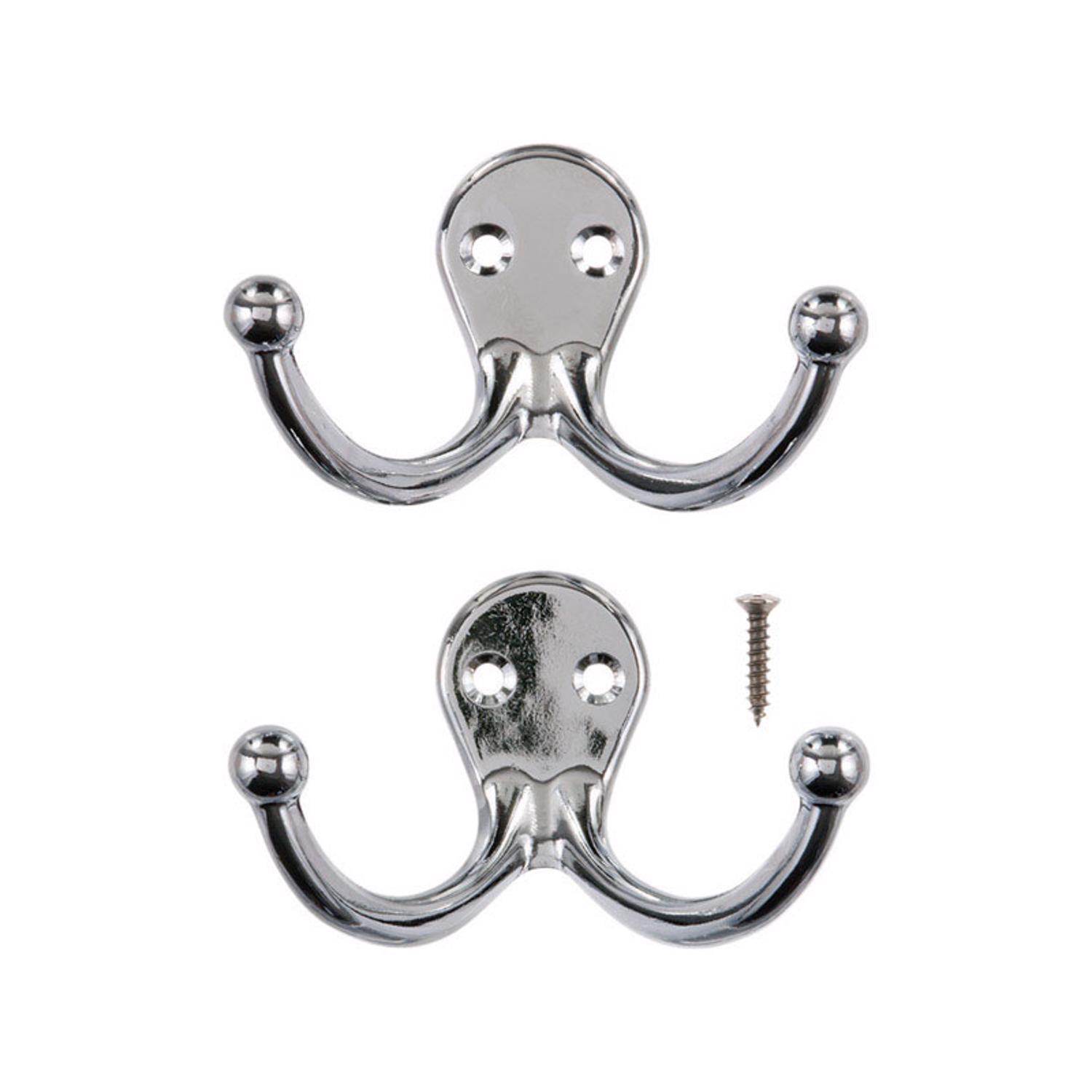 Ace 1-3/4 in. L Chrome Silver Metal Small Double Garment Hook 2 pk
