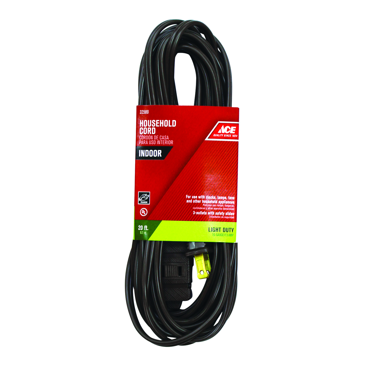 Ace Indoor 20 ft. L Brown Extension Cord 16/2 SPT-2
