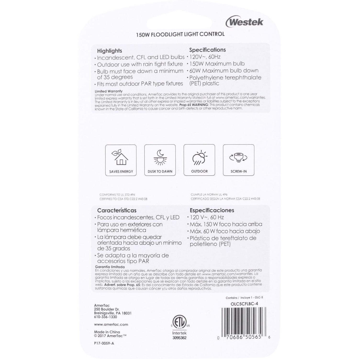 Amertac Gray Photoelectric Flood Light Control 1 pk