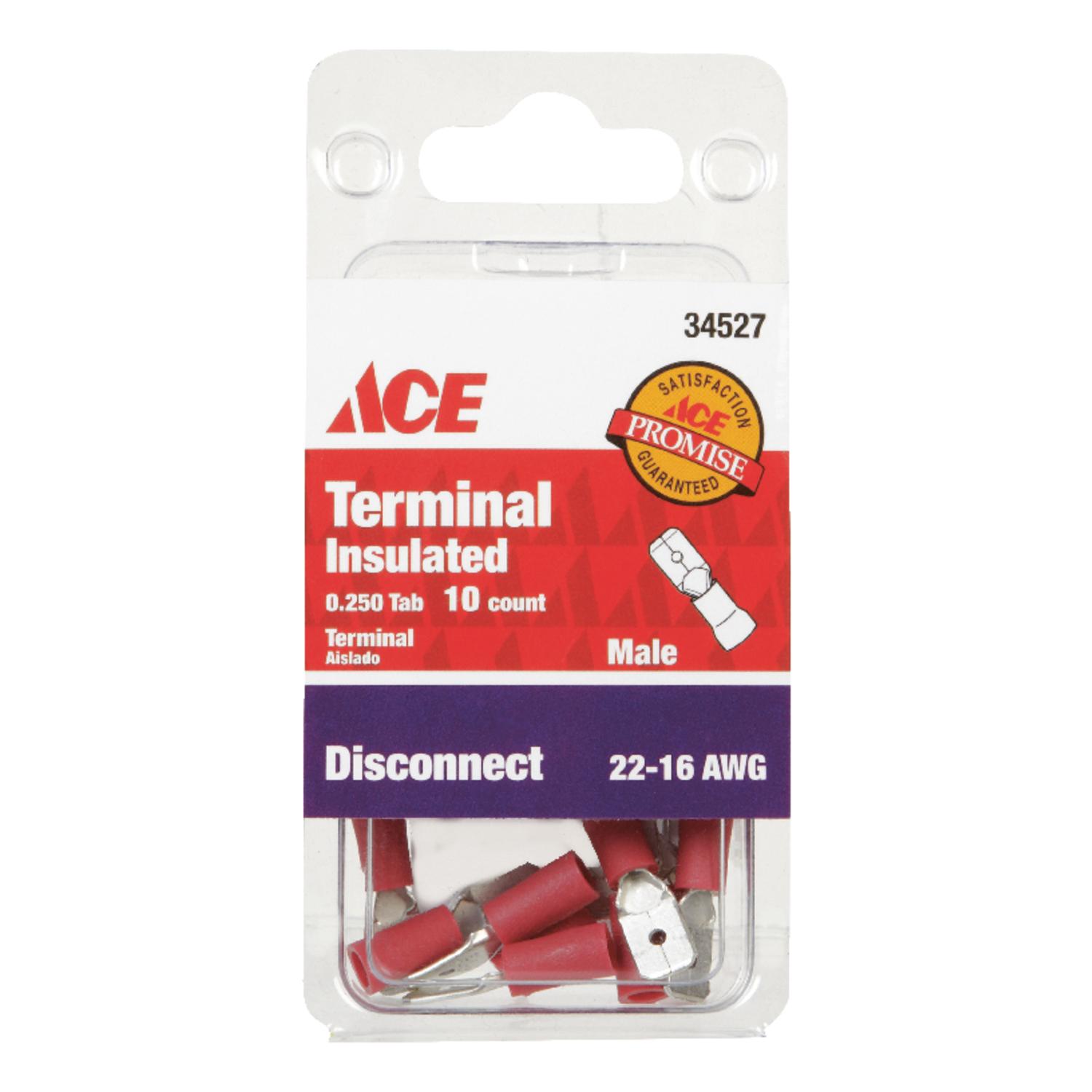 Ace Insulated Wire Male Disconnect Red 10 pk