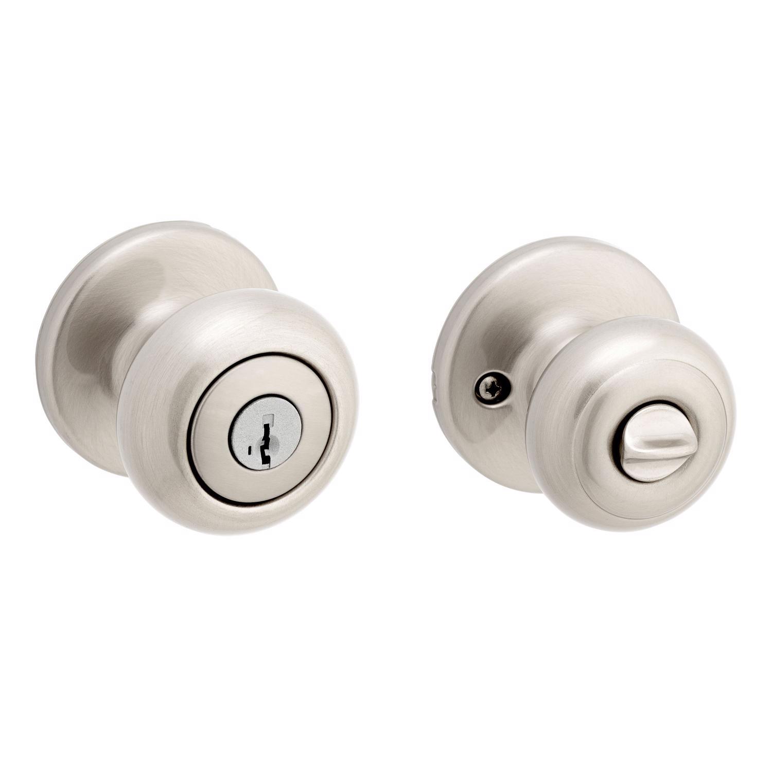 Kwikset SmartKey Security Satin Nickel Entry Knob KW1 2-3/4 in.