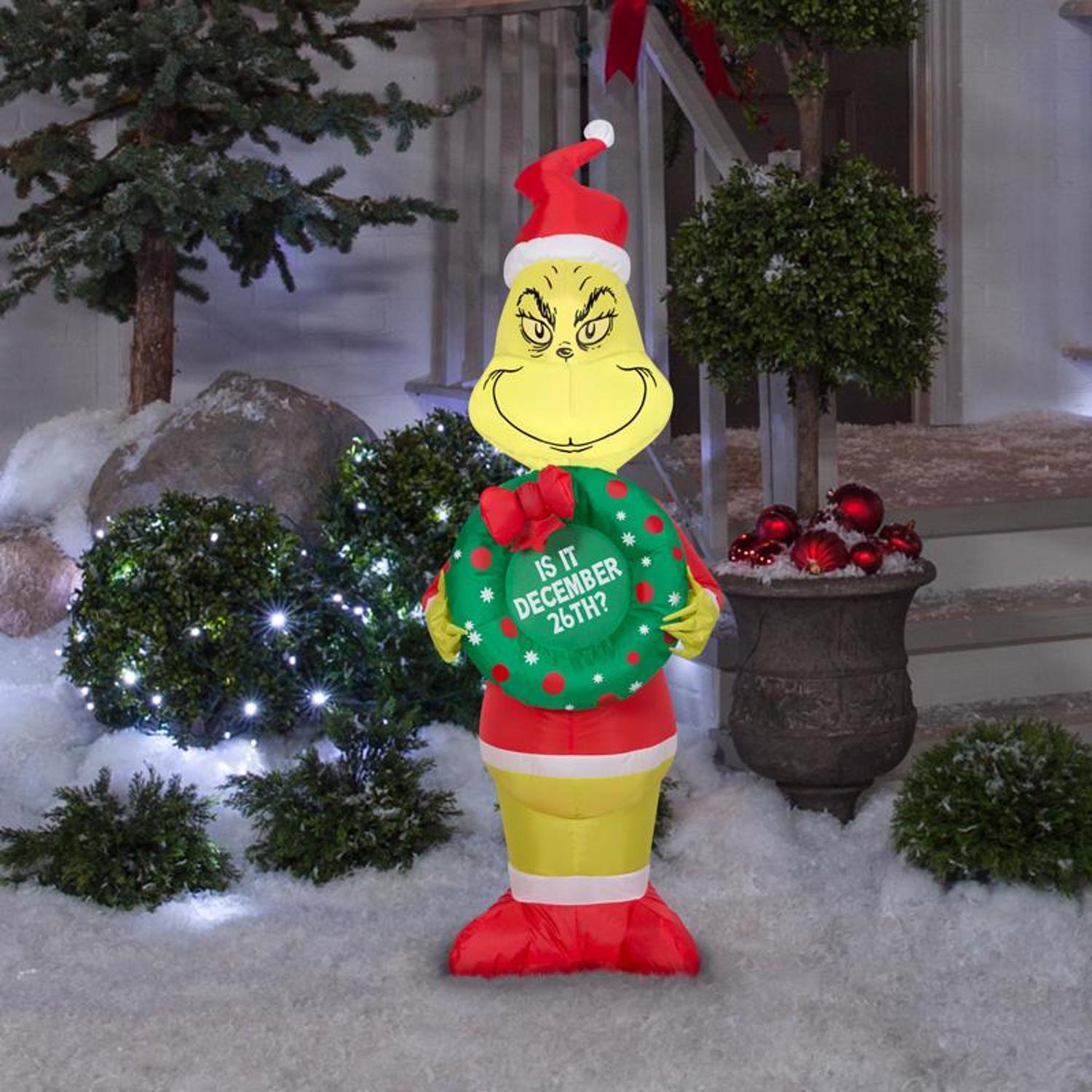 Gemmy Airblown LED Grinch Holding Wreath 4 ft. Inflatable